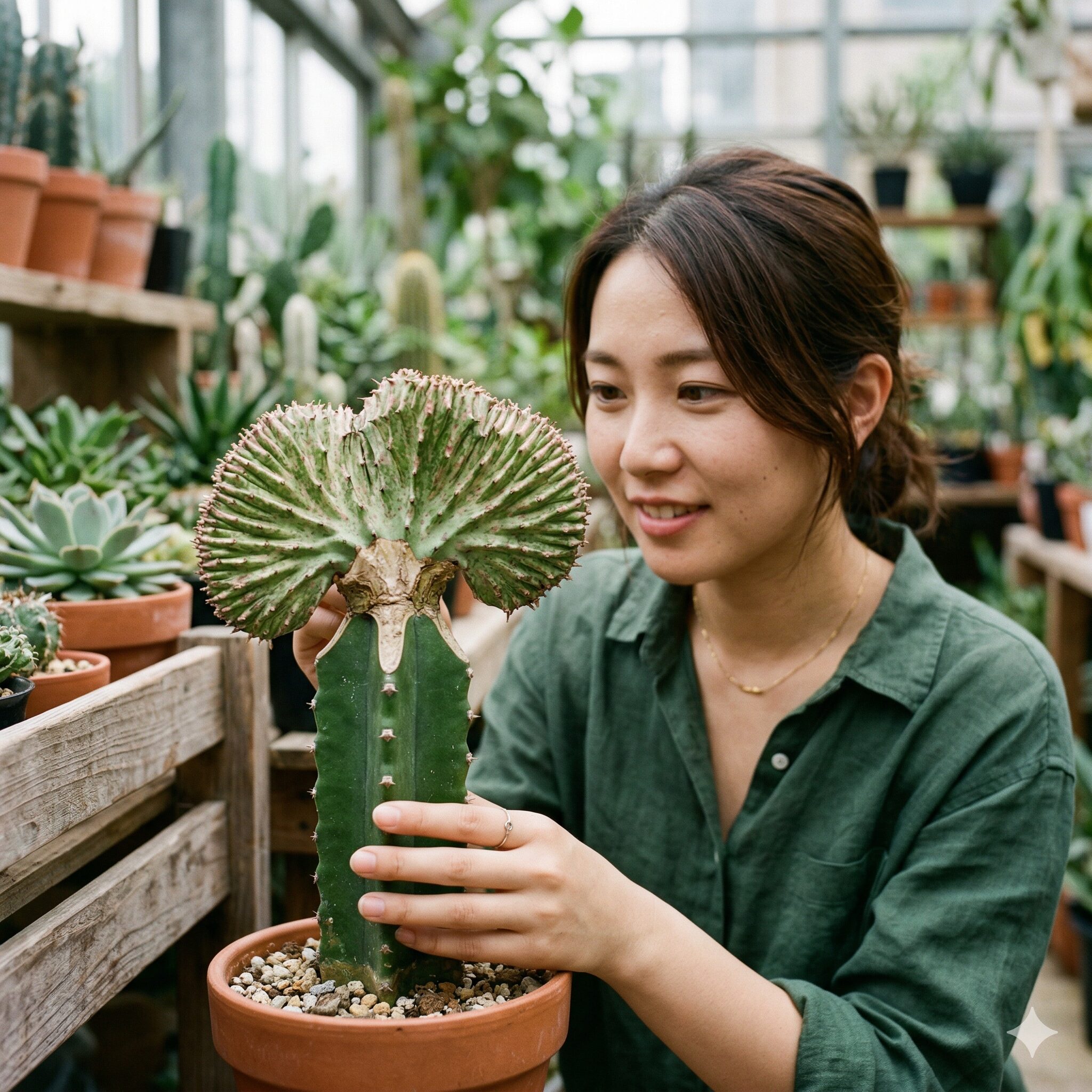 ユーフォルビア マハラジャ 寿命2 ユーフォルビア・マハラジャの穂木と台木が結合している接ぎ木部分の接写