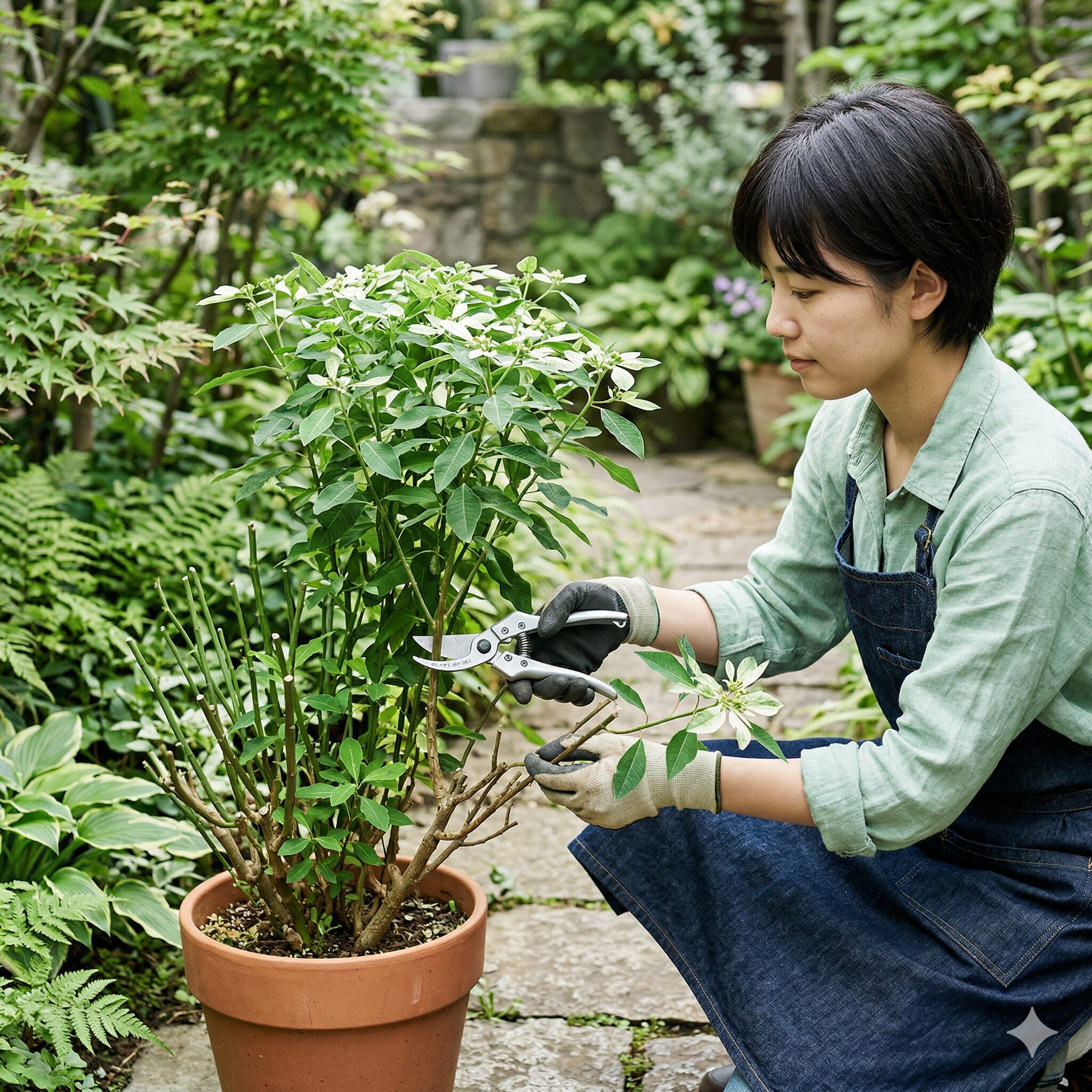 ユーフォルビア 白雪姫 育て方7　ユーフォルビア白雪姫の樹形を整えるための切り戻し剪定作業