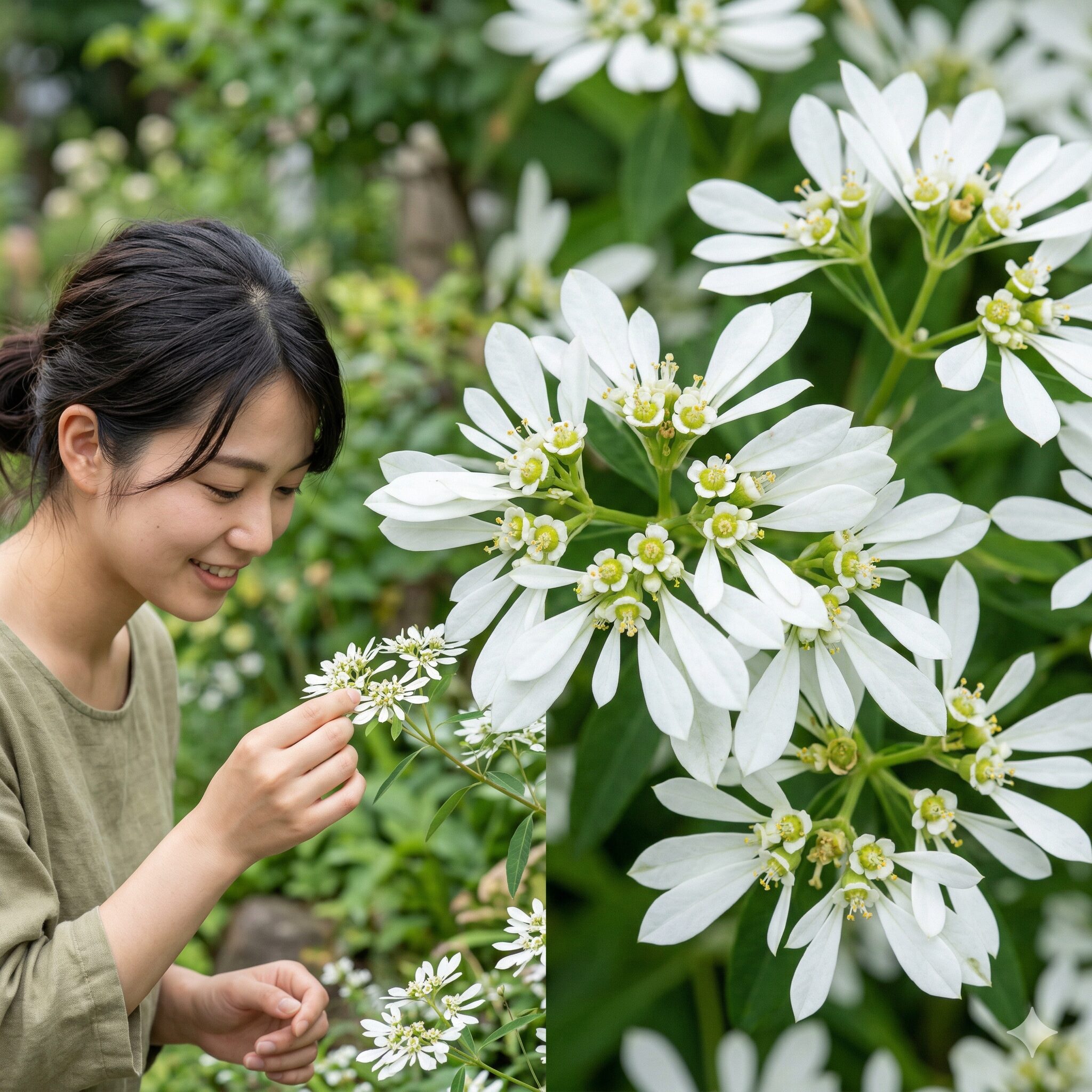 ユーフォルビアダイアモンドフロスト2 ユーフォルビアダイアモンドフロストの白い苞と中心にある極小の花の拡大写真