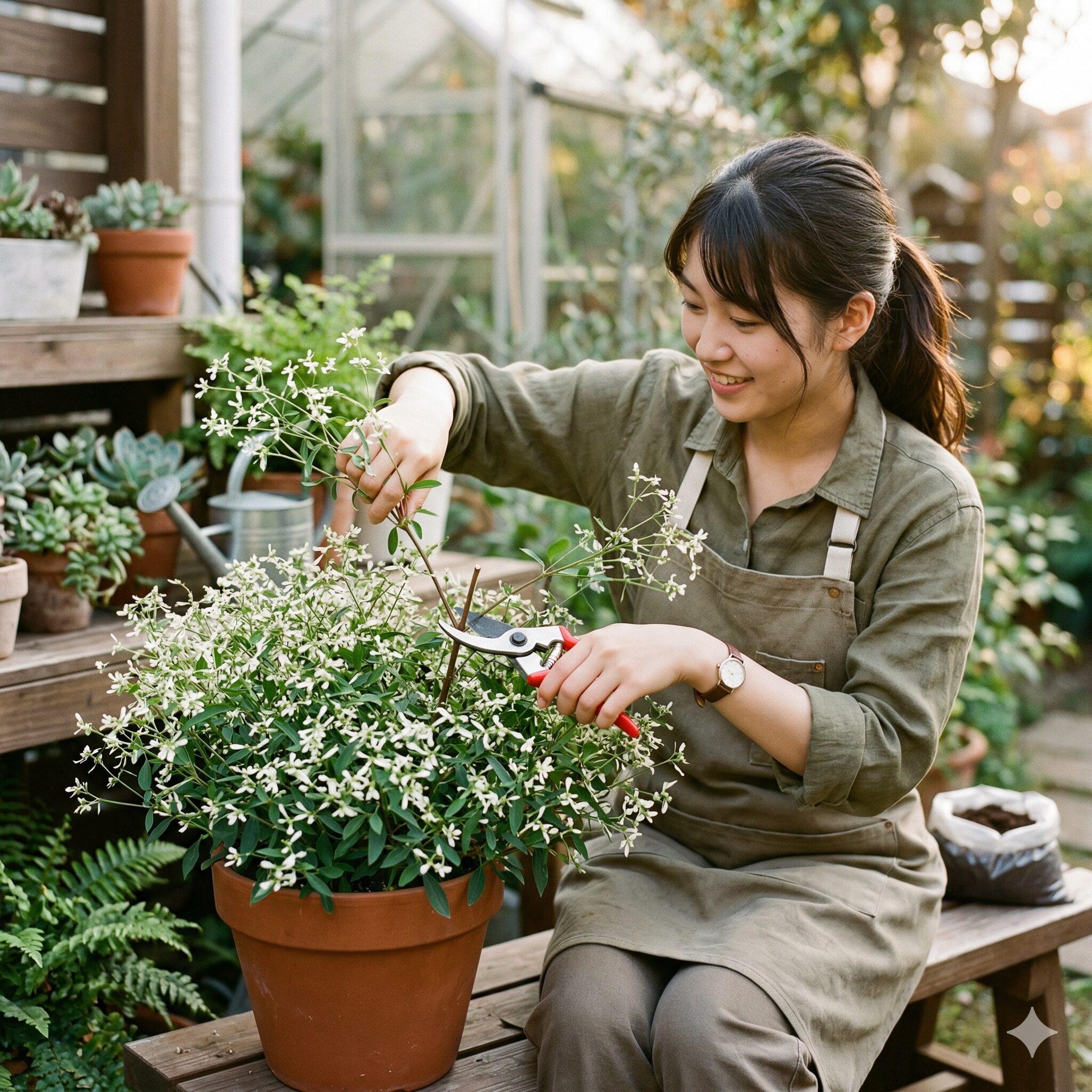 ユーフォルビアダイアモンドフロスト6 ユーフォルビアダイアモンドフロストの形を整えるための切り戻し剪定作業