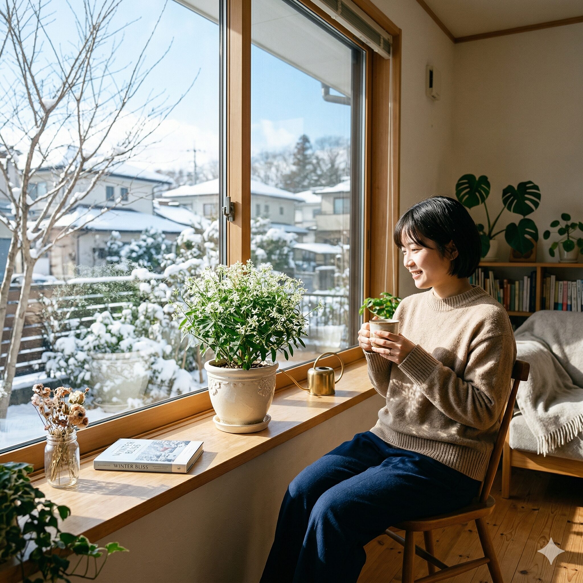 ユーフォルビアダイアモンドフロスト8 冬越しのために日当たりの良い室内の窓辺に移動させたユーフォルビアダイアモンドフロスト