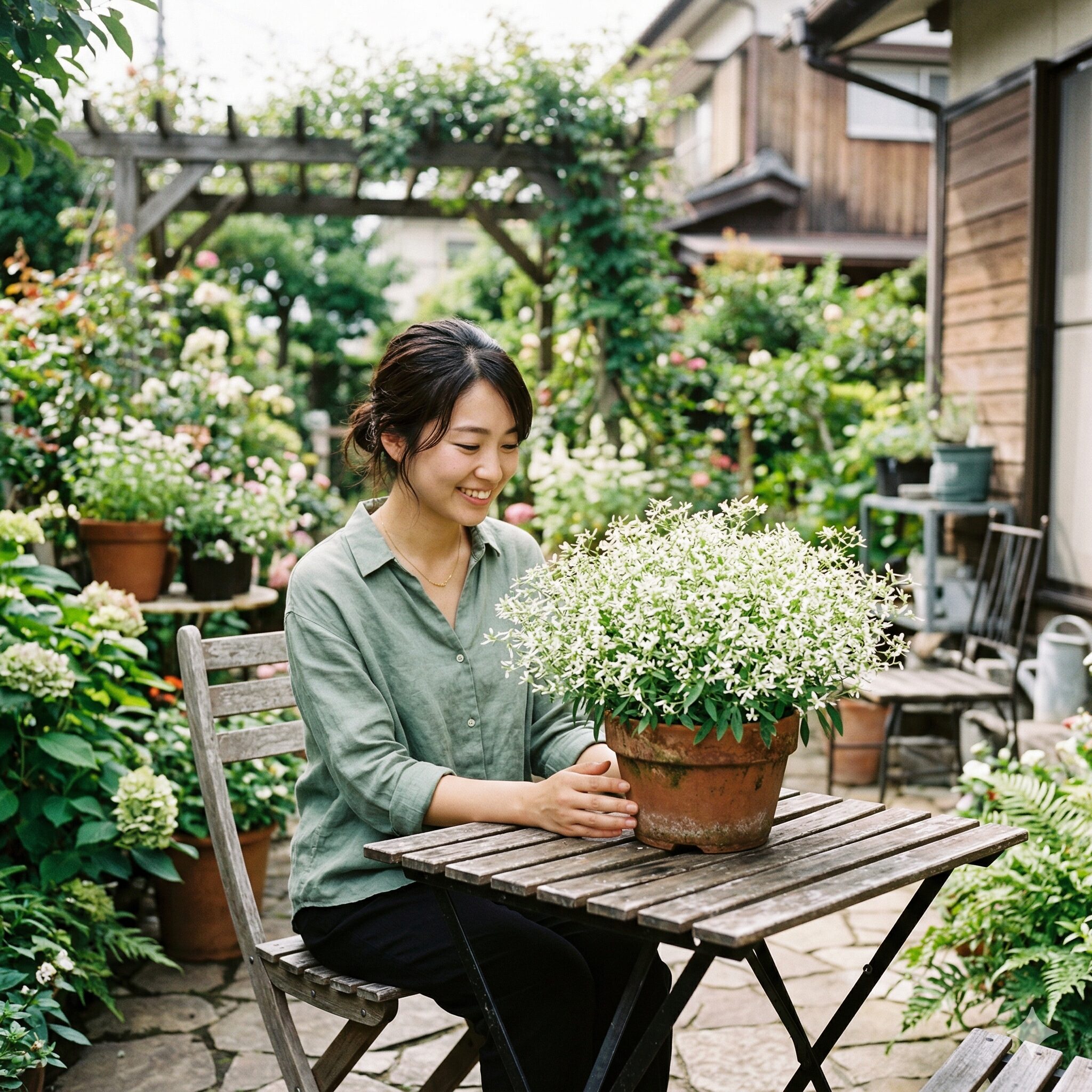 ユーフォルビア一覧4 鉢から溢れるように白い小さな苞葉を咲かせるユーフォルビア・ダイヤモンドフロスト