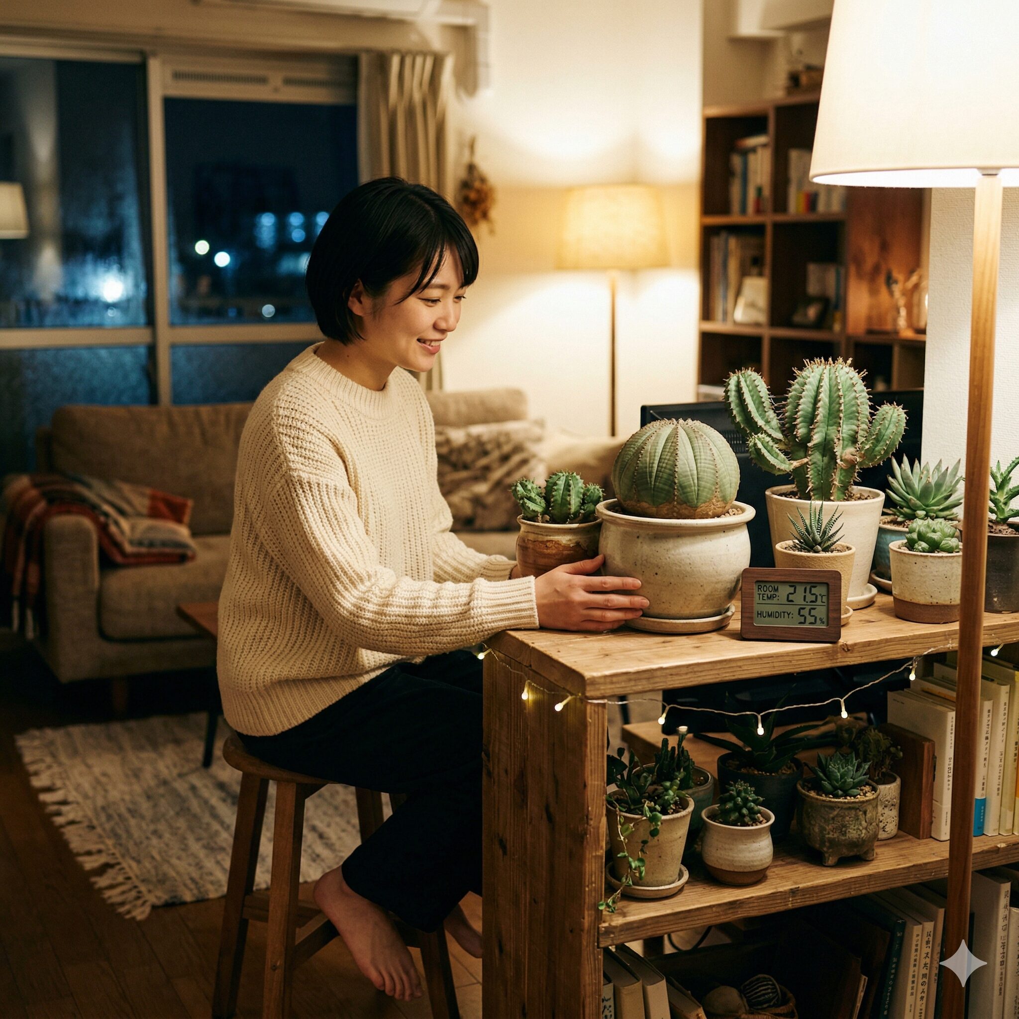 ユーフォルビア一覧7 冬の寒さを避けて室内の明るい棚で管理されているユーフォルビア