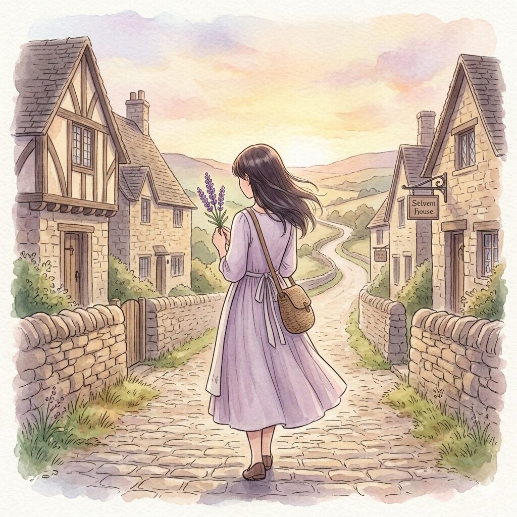 ラベンダー 花言葉 恋愛2 ヨーロッパの伝説に登場する少女ラベンダーが想い人を待つ切ないイメージイラスト