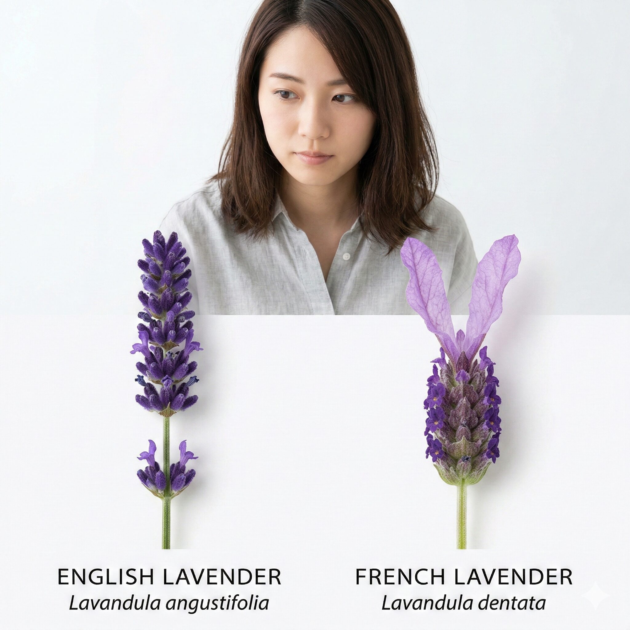 ラベンダー 花言葉 恋愛5 形状の違いがよくわかるイングリッシュラベンダーとフレンチラベンダーの比較画像