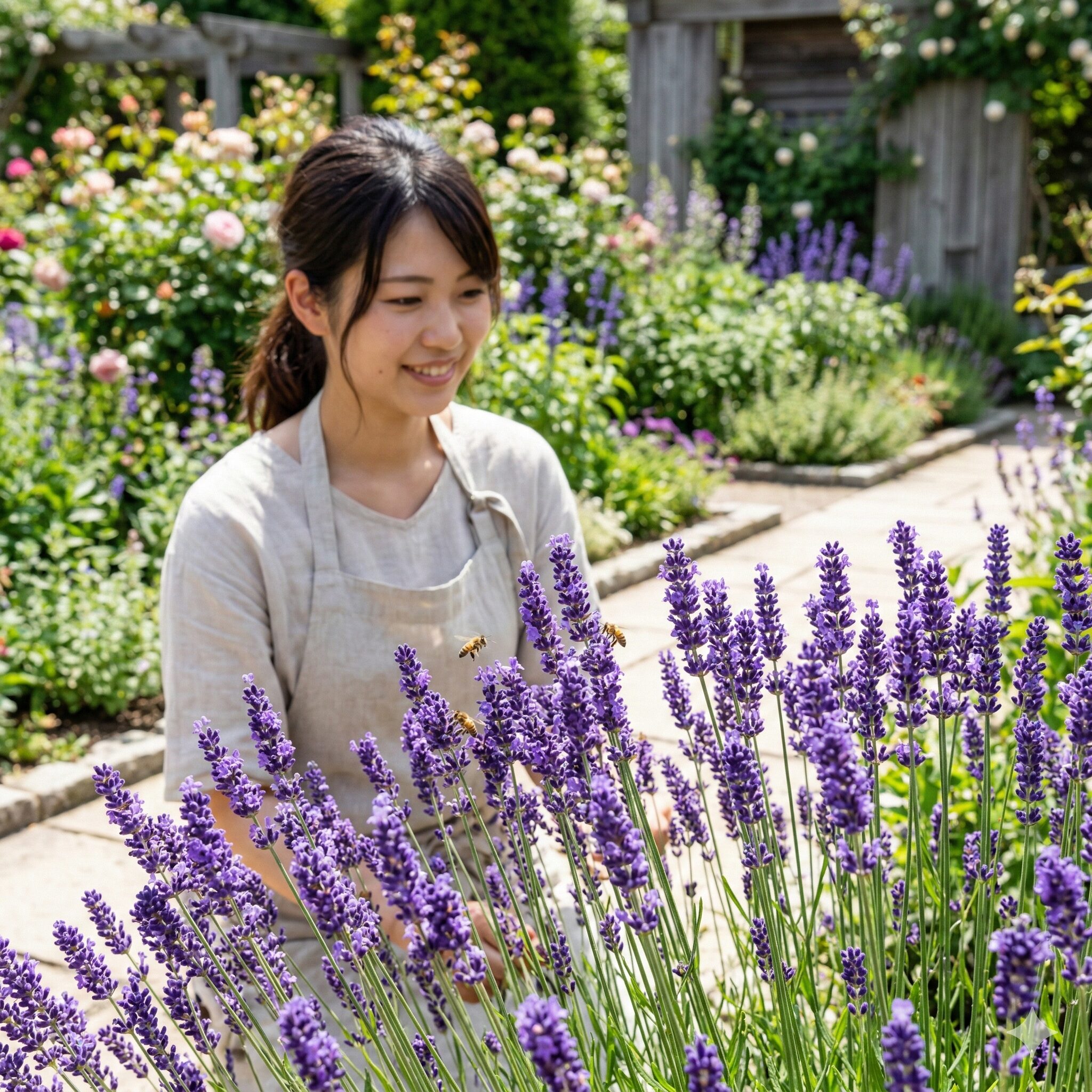 ラベンダー 虫 寄ってくる1　で健康的に育ち、鮮やかな紫色の花を咲かせているラベンダーの風景