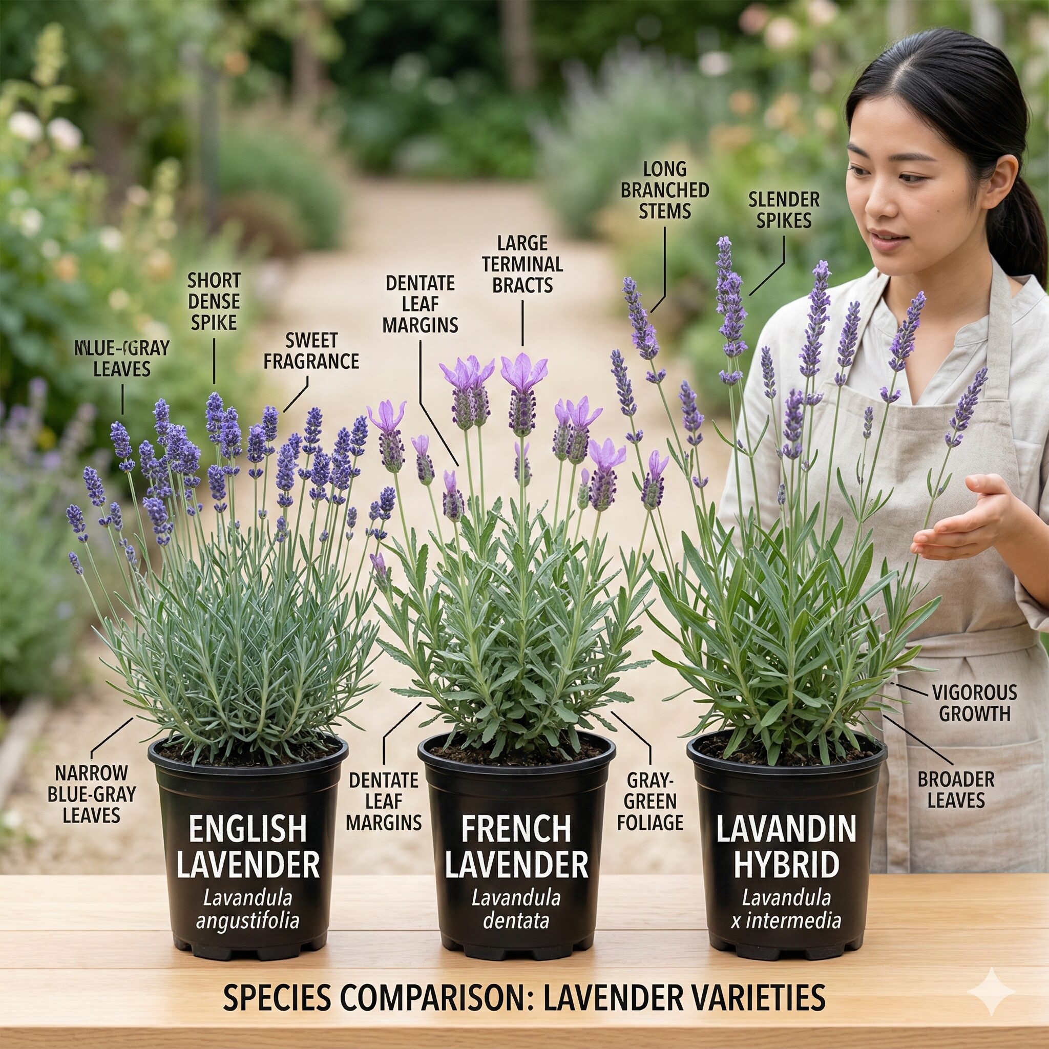 ラベンダー 虫 寄ってくる5　特徴が異なる3種類のラベンダー（イングリッシュ、フレンチ、ラバンディン）の比較