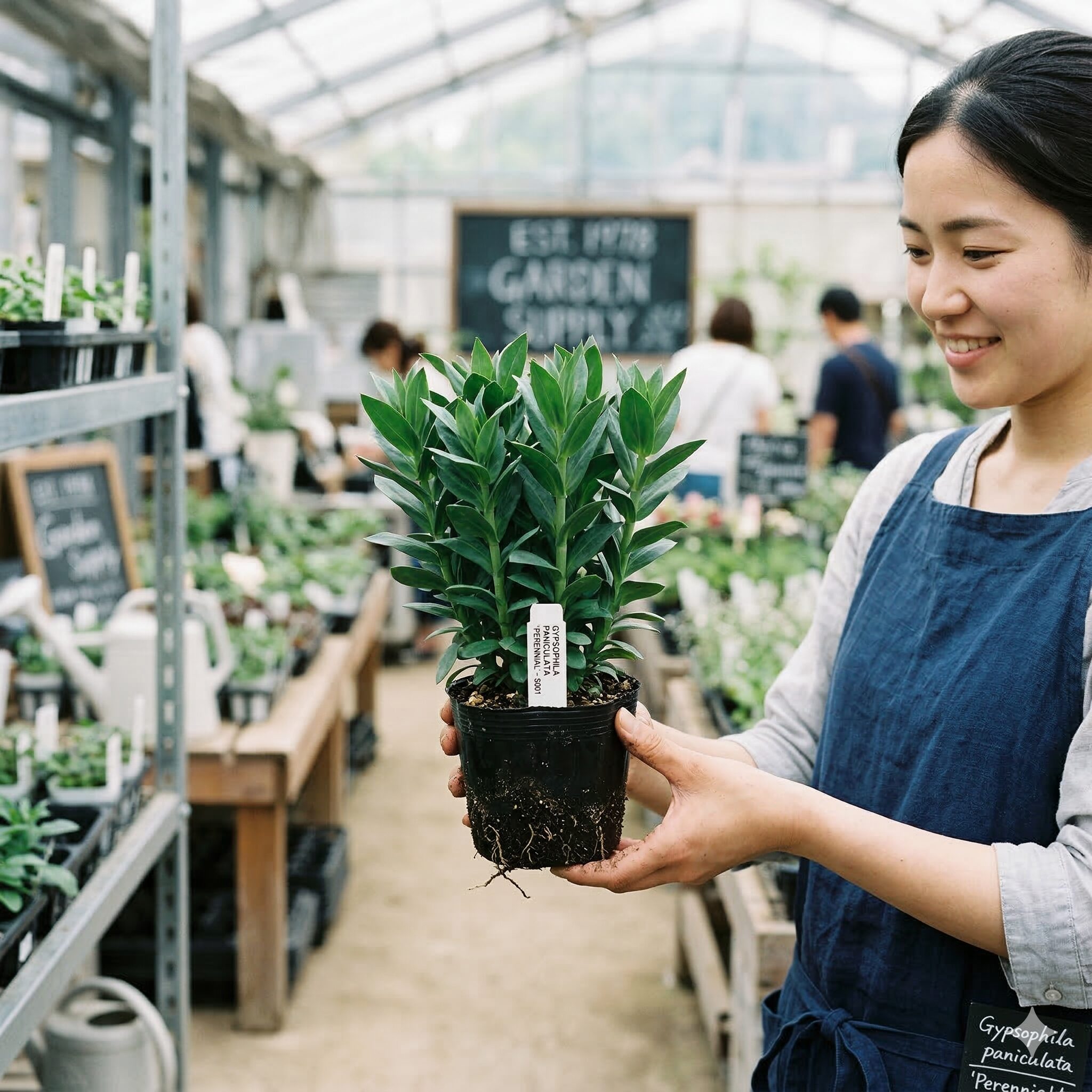 宿根 かすみ草 地植え2　地植え成功の鍵となる茎が太く葉が青々と茂った宿根かすみ草の健康な苗