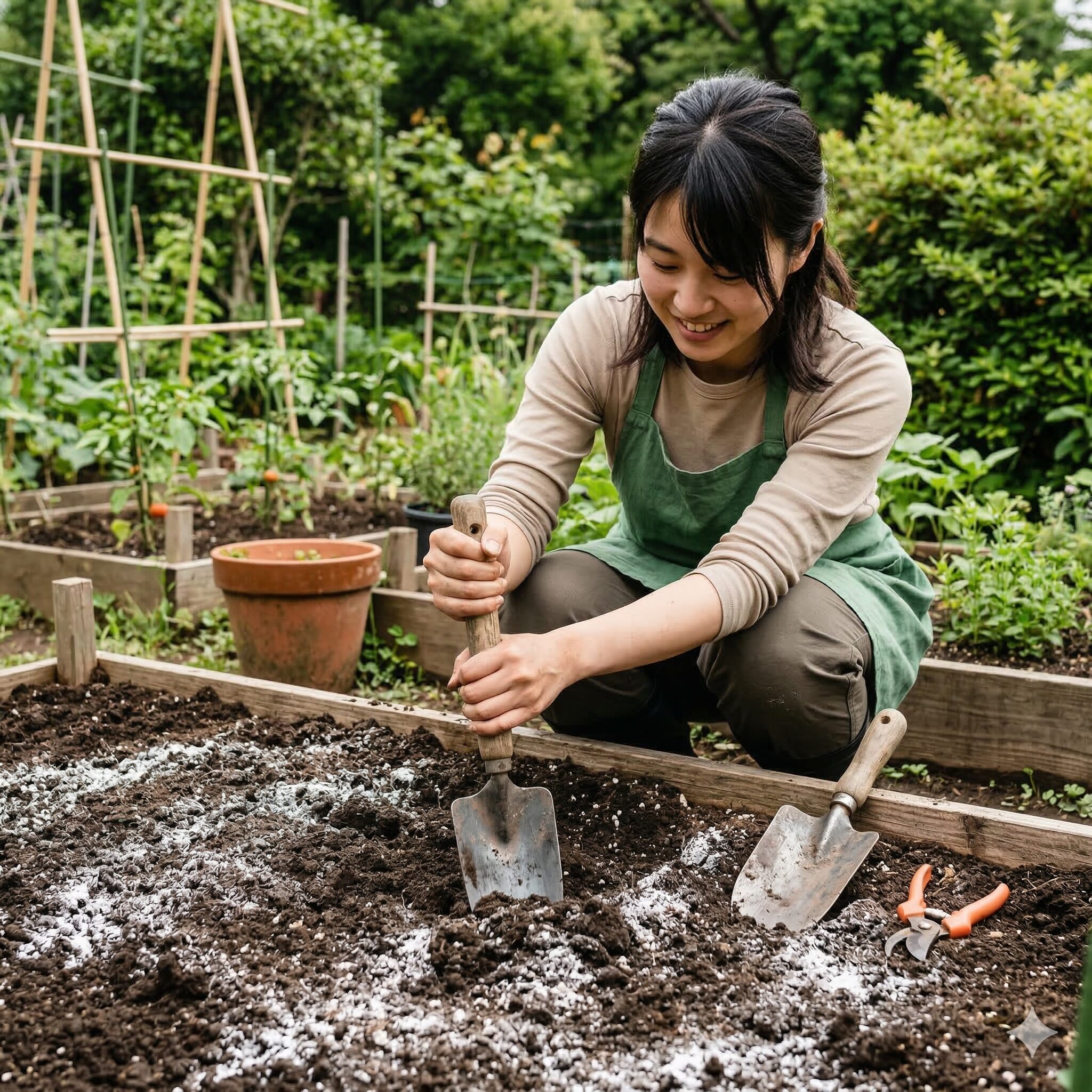 宿根 かすみ草 地植え3　宿根かすみ草が好む弱アルカリ性の土壌にするための苦土石灰による酸度調整