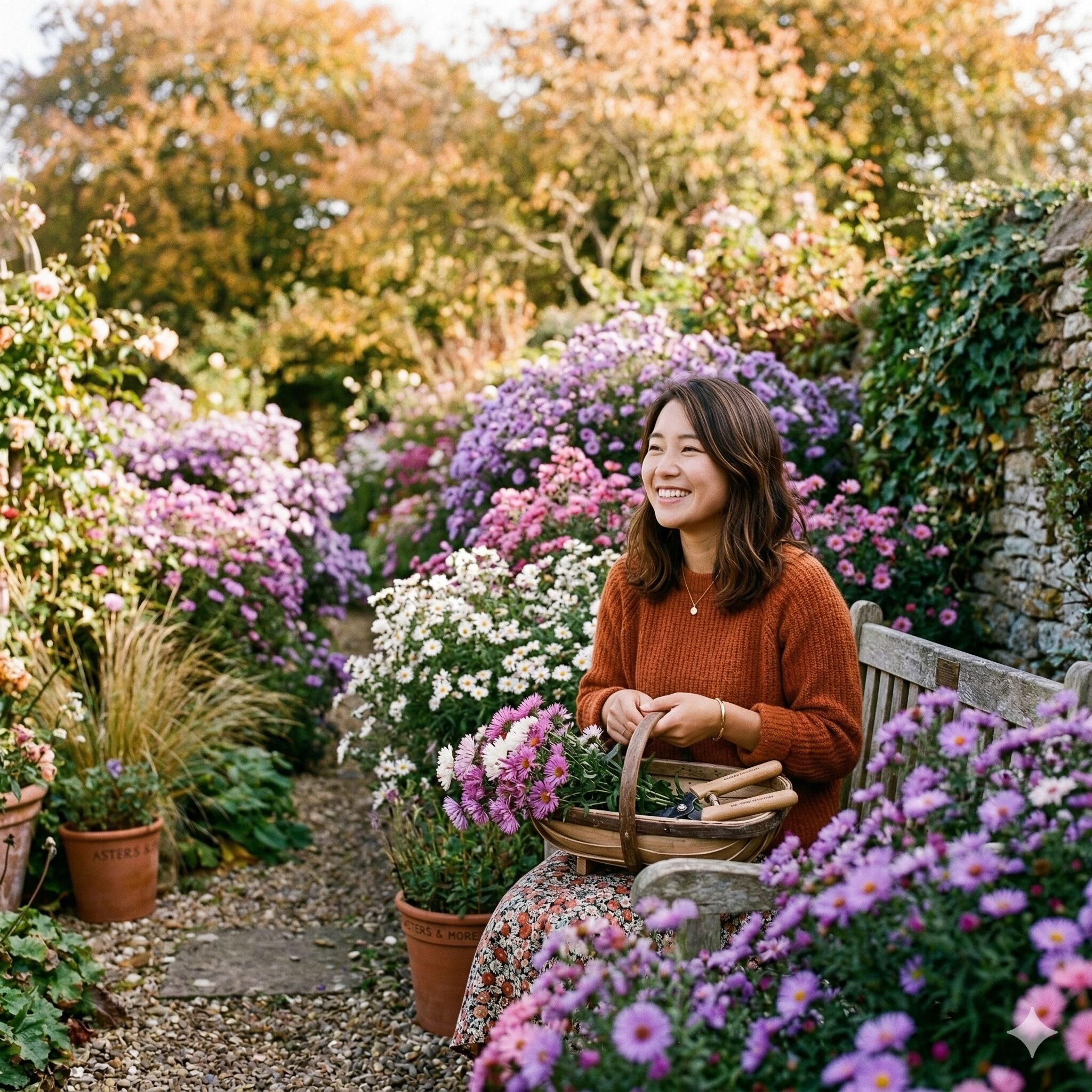宿根 アスター 種類1　秋の庭を彩る色鮮やかな宿根アスター（ミケルマス・デイジー）の美しい群生