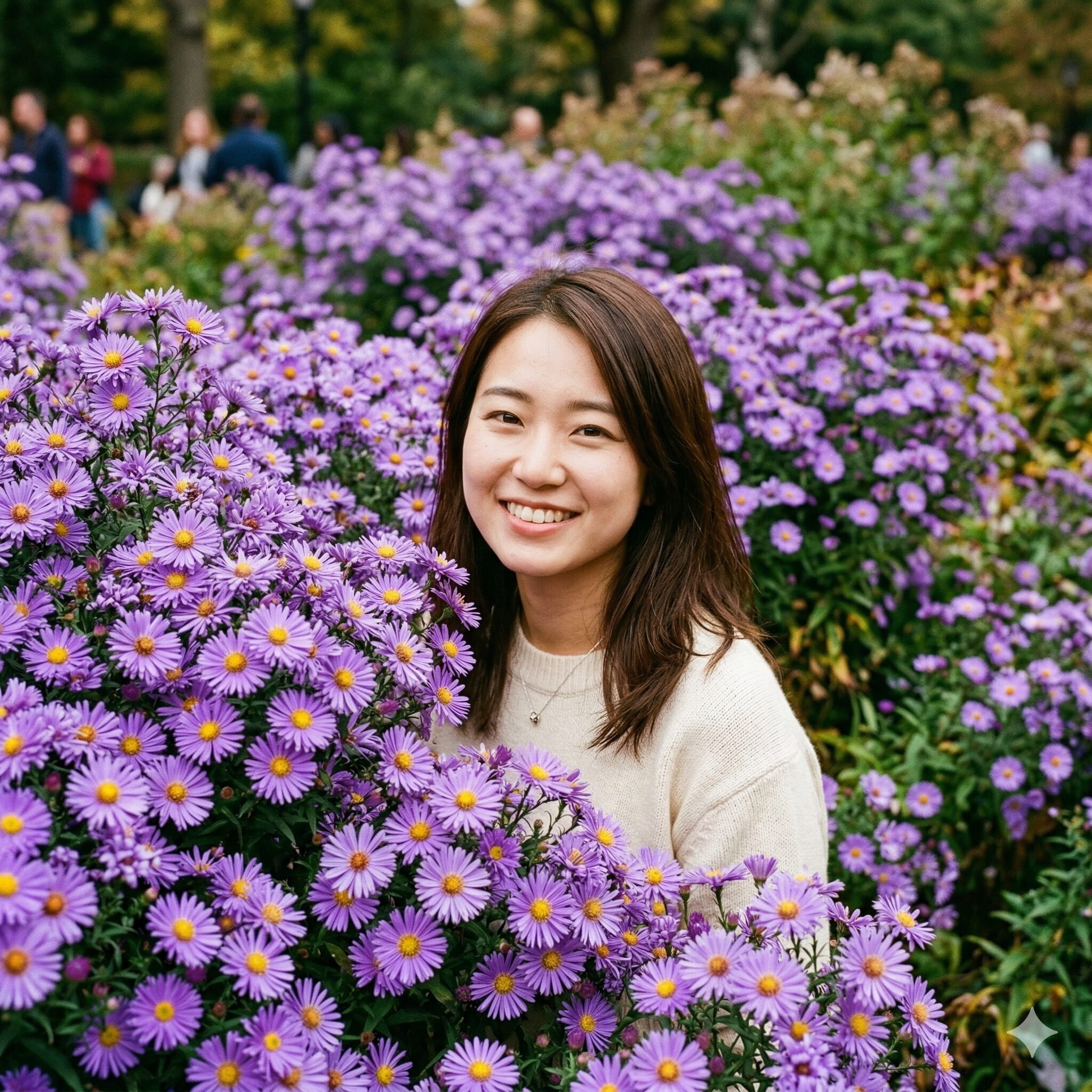 宿根 アスター 種類2　鮮やかな紫色の花を密集させて咲かせるニューヨークアスター（ユウゼンギク）のアップ