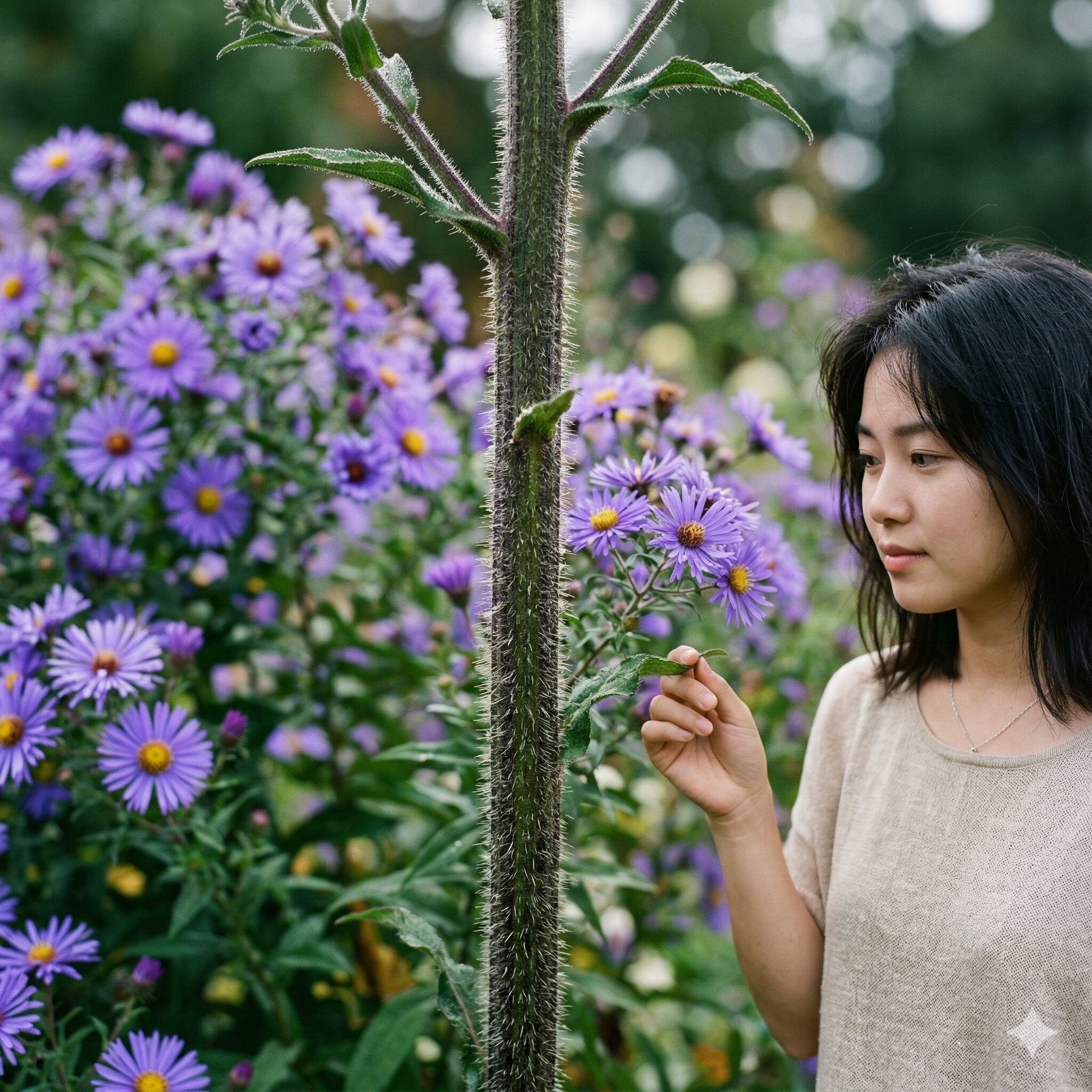 宿根 アスター 種類3　鮮やかな紫色の花を密集させて咲かせるニューヨークアスター（ユウゼンギク）のアップ