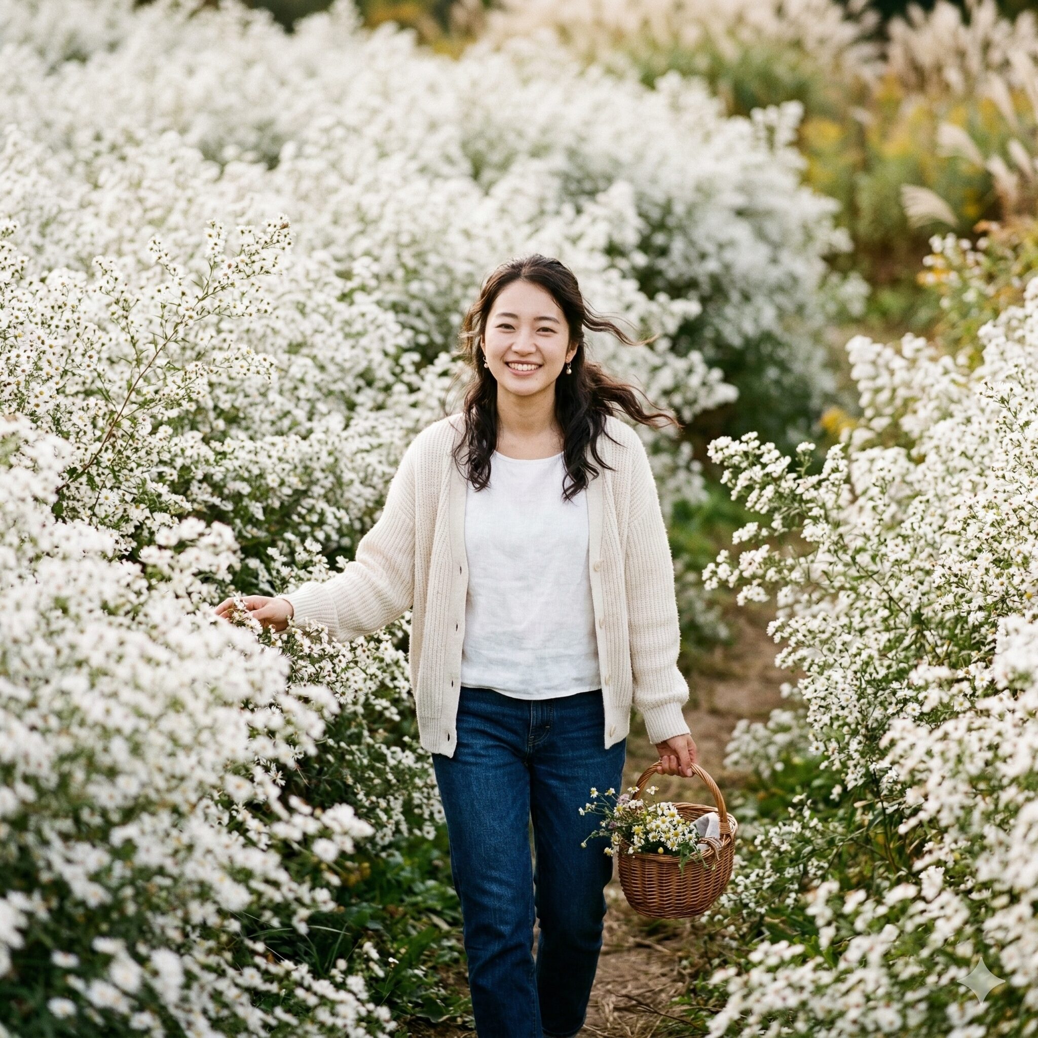 宿根 アスター 種類5　小さな白い花が霧のように咲き乱れるクジャクソウ（ヒースアスター）の繊細な姿