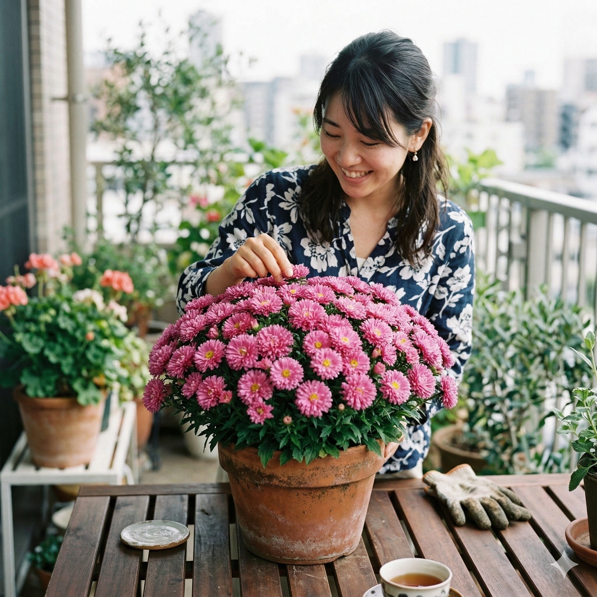 宿根 アスター 種類6　鉢植えでコンパクトに楽しめる八重咲きの矮性宿根アスター「ビクトリア」