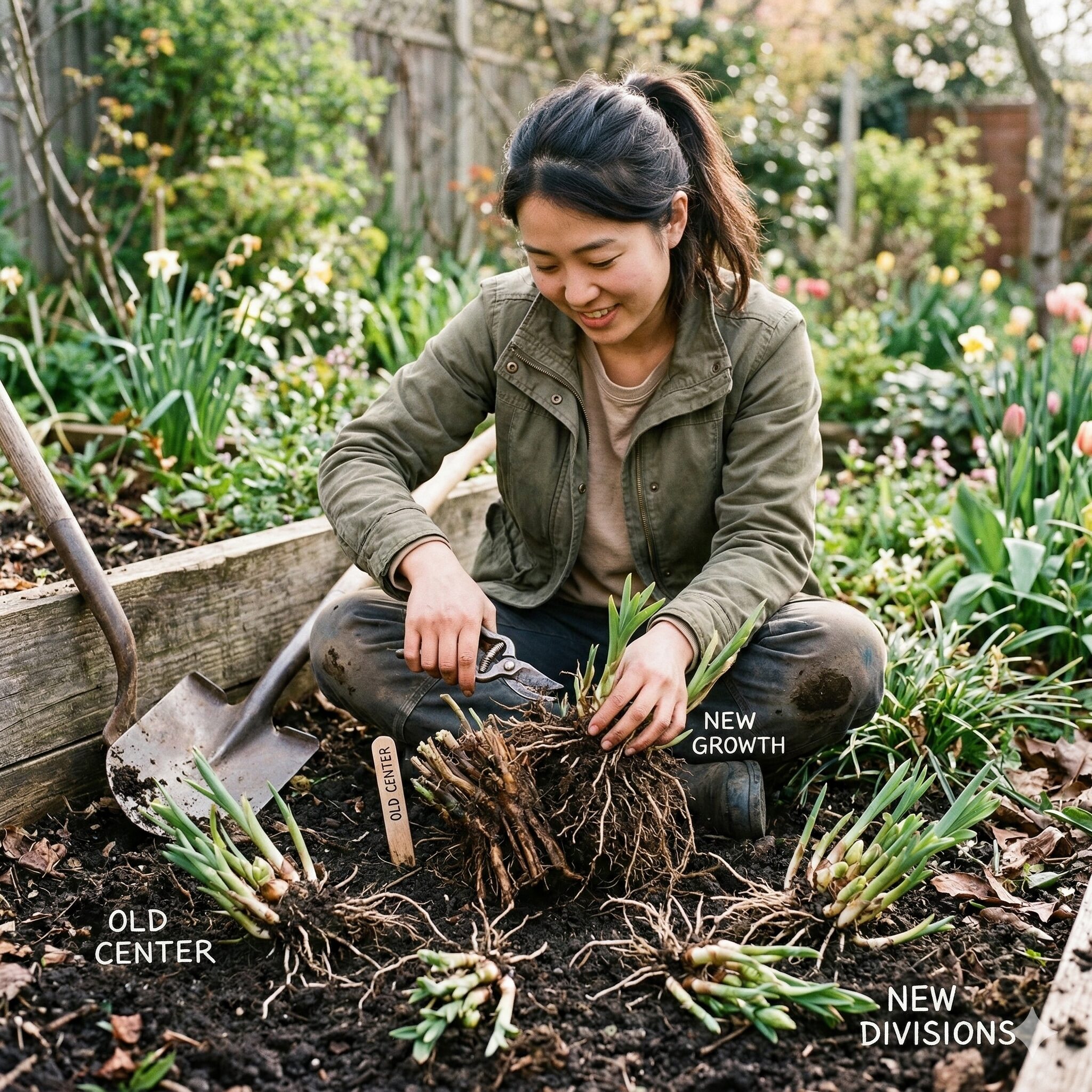 宿根 アスター 種類9　春に宿根アスターを掘り上げて株を若返らせる株分けと更新作業の手順
