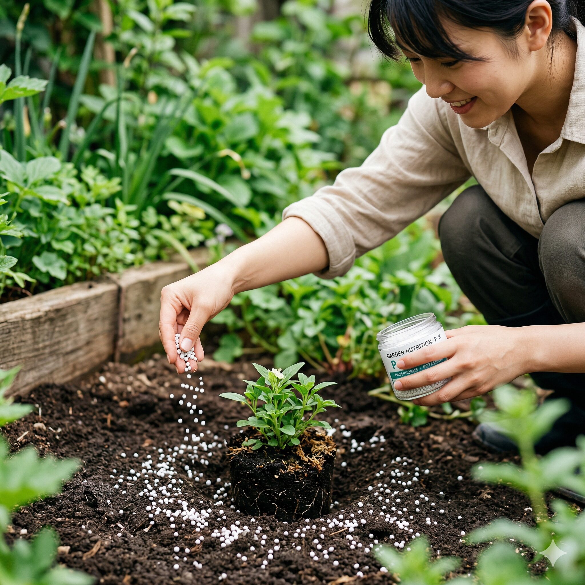水仙 掘り上げ すぐ植える8　水仙の花芽を充実させるために与えるリン酸とカリ主体の肥料