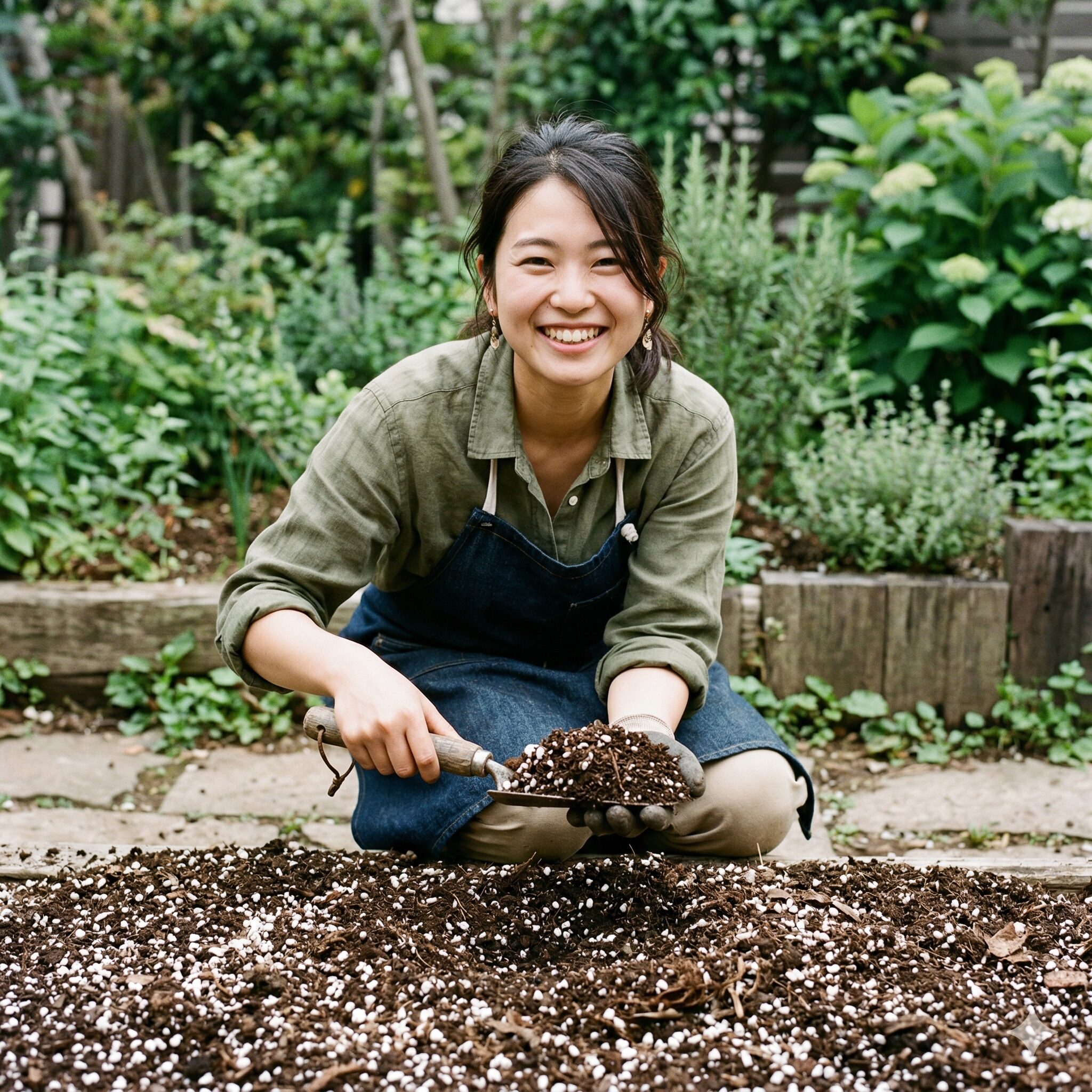 水仙 掘り上げ すぐ植える9　水仙の栽培に適した排水性の良い腐葉土とパーライトを混ぜた土