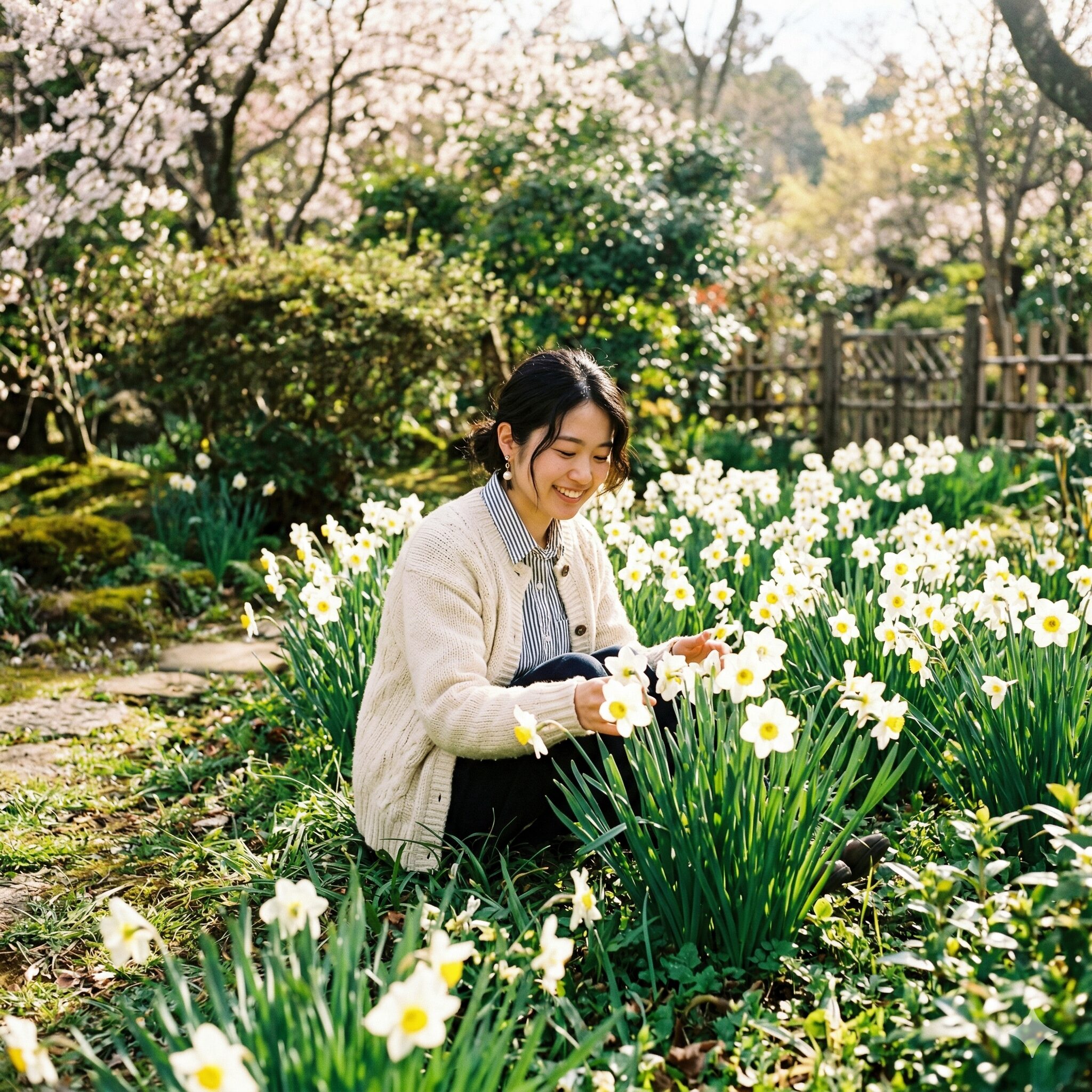 水仙 植えっぱなし 肥料1　早春の庭に咲き誇る、健康で美しい水仙の群生
