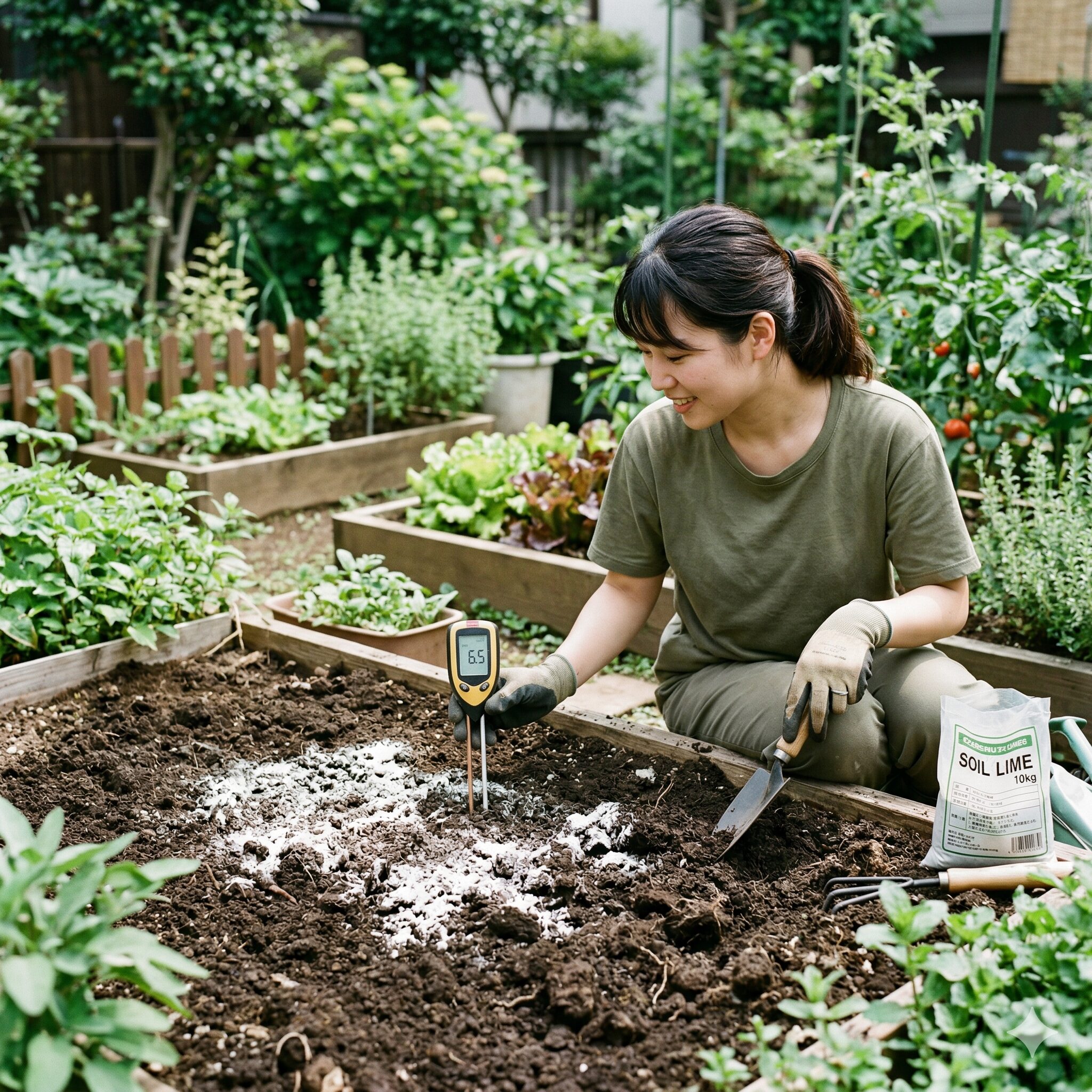 水仙 植えっぱなし 肥料10 水仙の植付け前に土壌に苦土石灰を撒き、pHを調整する様子