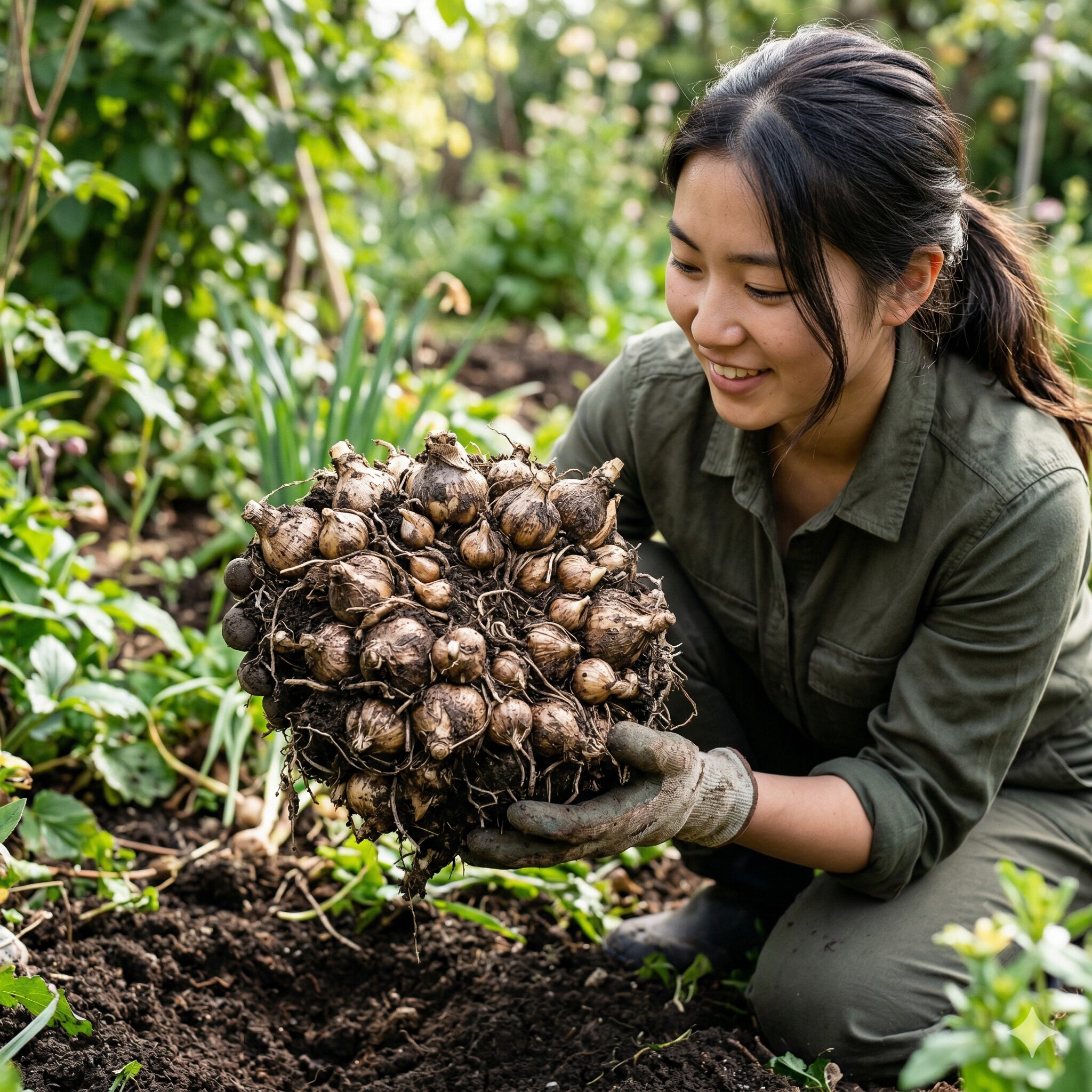 水仙 植え替え 地植え2 数年間植えっぱなしで分球し、密集して過密状態になった水仙の球根