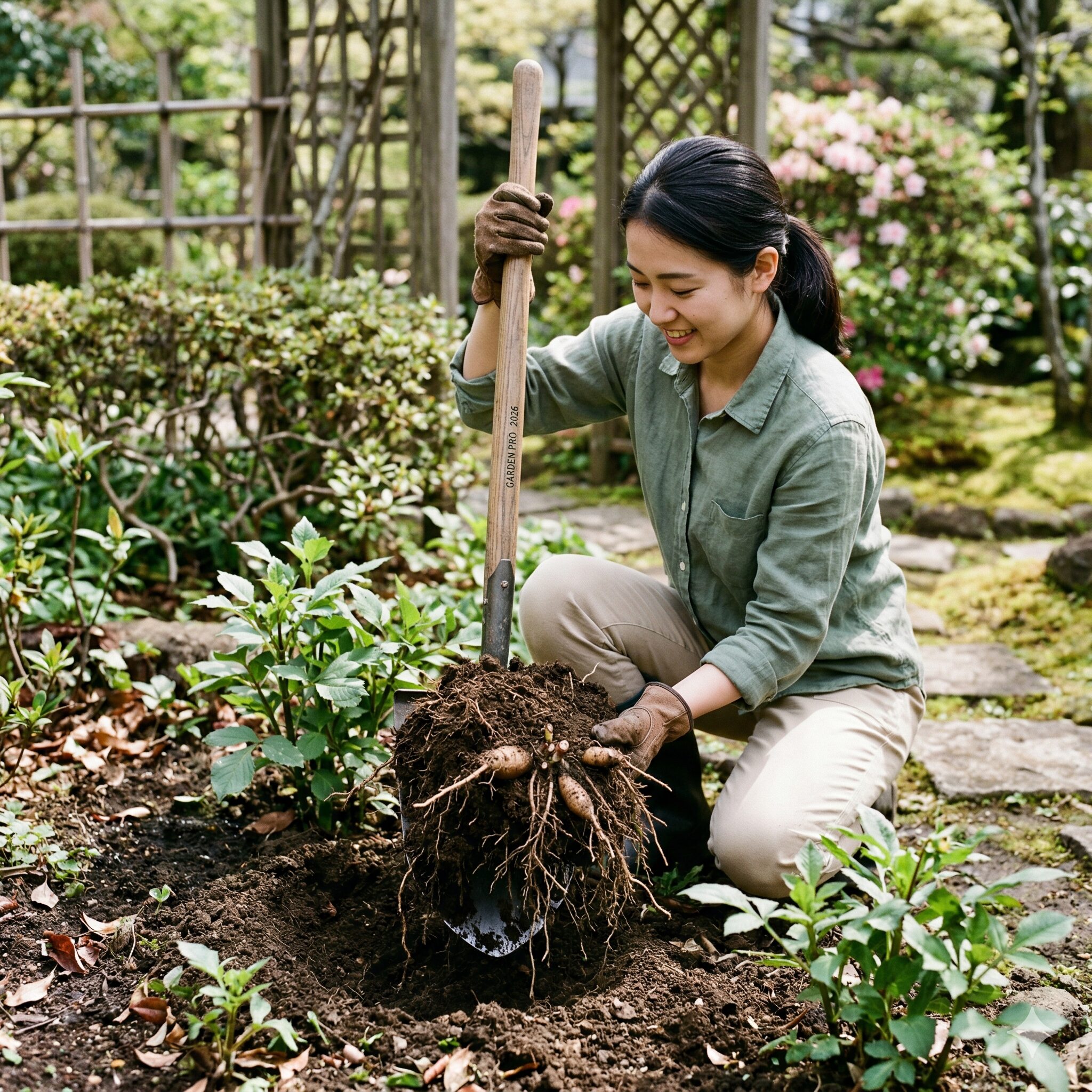 水仙 植え替え 地植え4 シャベルを使って慎重に水仙の球根を掘り起こす植え替え作業