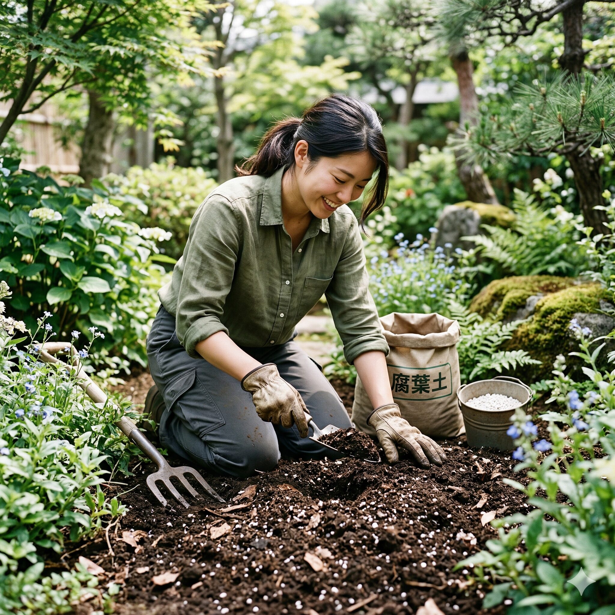 水仙 植え替え 地植え6 排水性を高めるために堆肥やパーライトを混ぜた水仙用の土作り