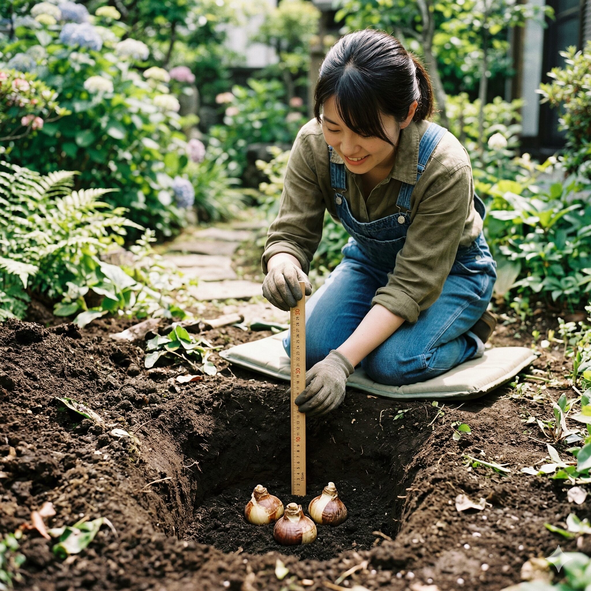 水仙 植え替え 地植え8 球根の高さの3倍の深さに植え付ける水仙の深植えの目安