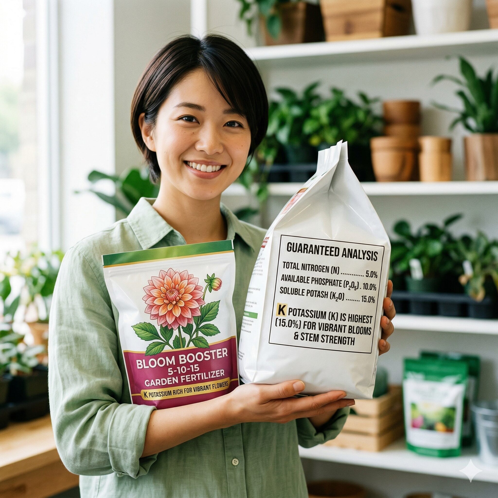 水仙の花が終わったら葉っぱはどうする7 カリ(K)成分の数値が高く表示された、球根植物用肥料の成分表示