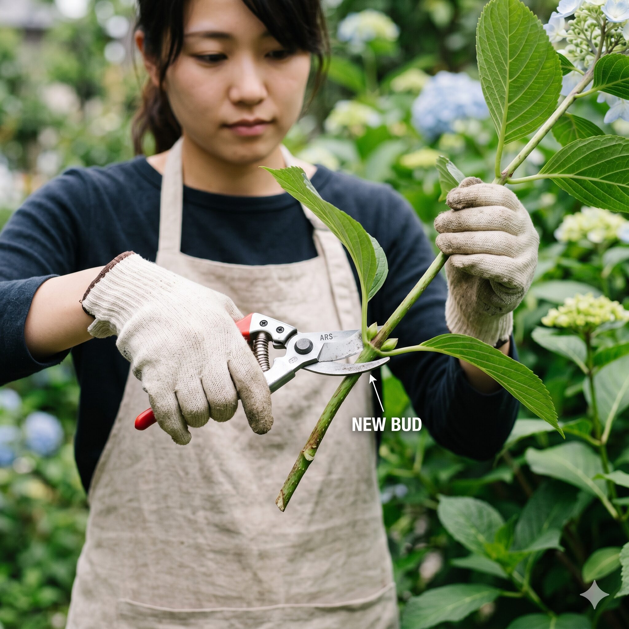 アジサイ属9 アジサイの翌年の花芽を残すための正しい剪定位置とカット方法