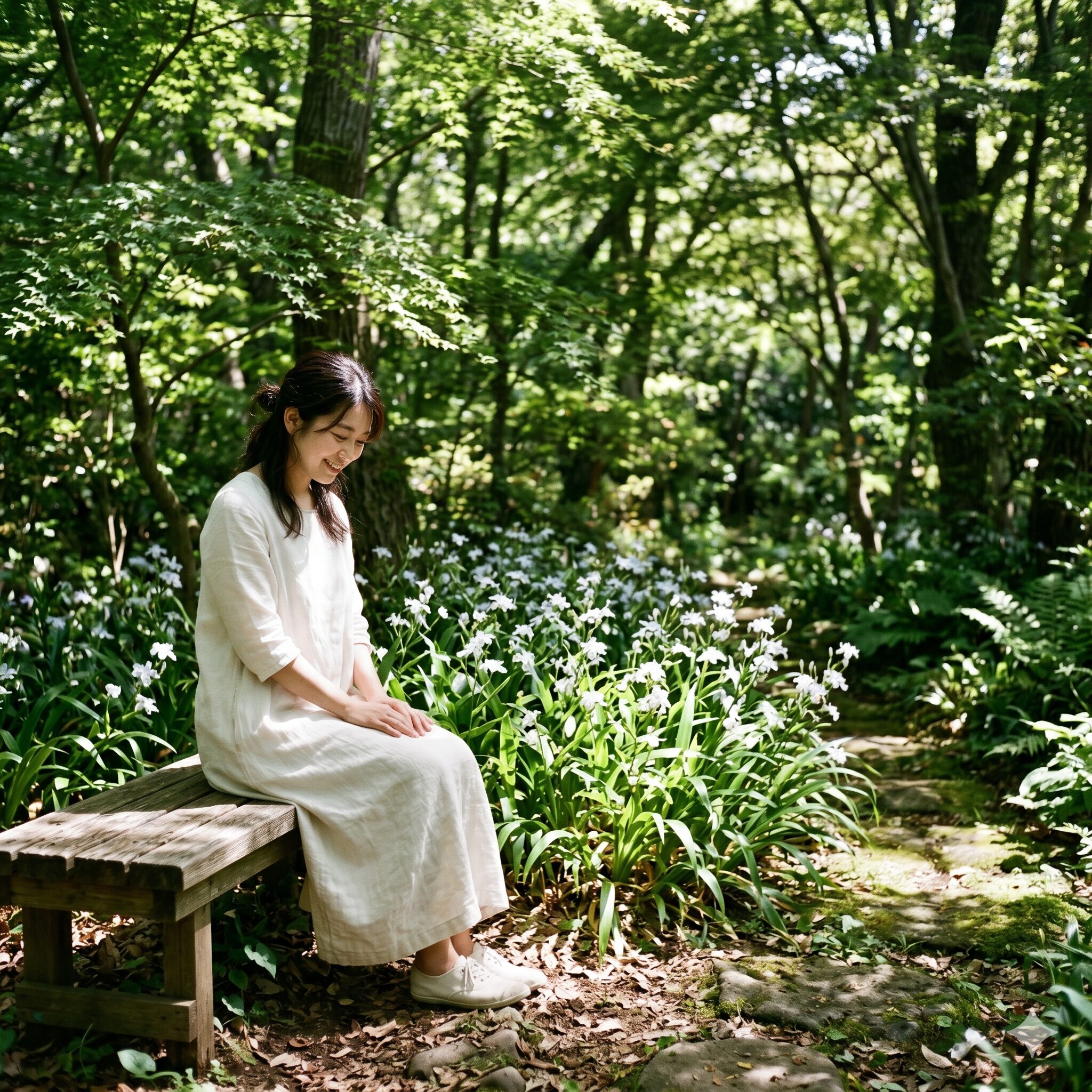 シャガ 開花時期4　シャガが花を咲かせるために必要な明るい日陰と木漏れ日の光環境