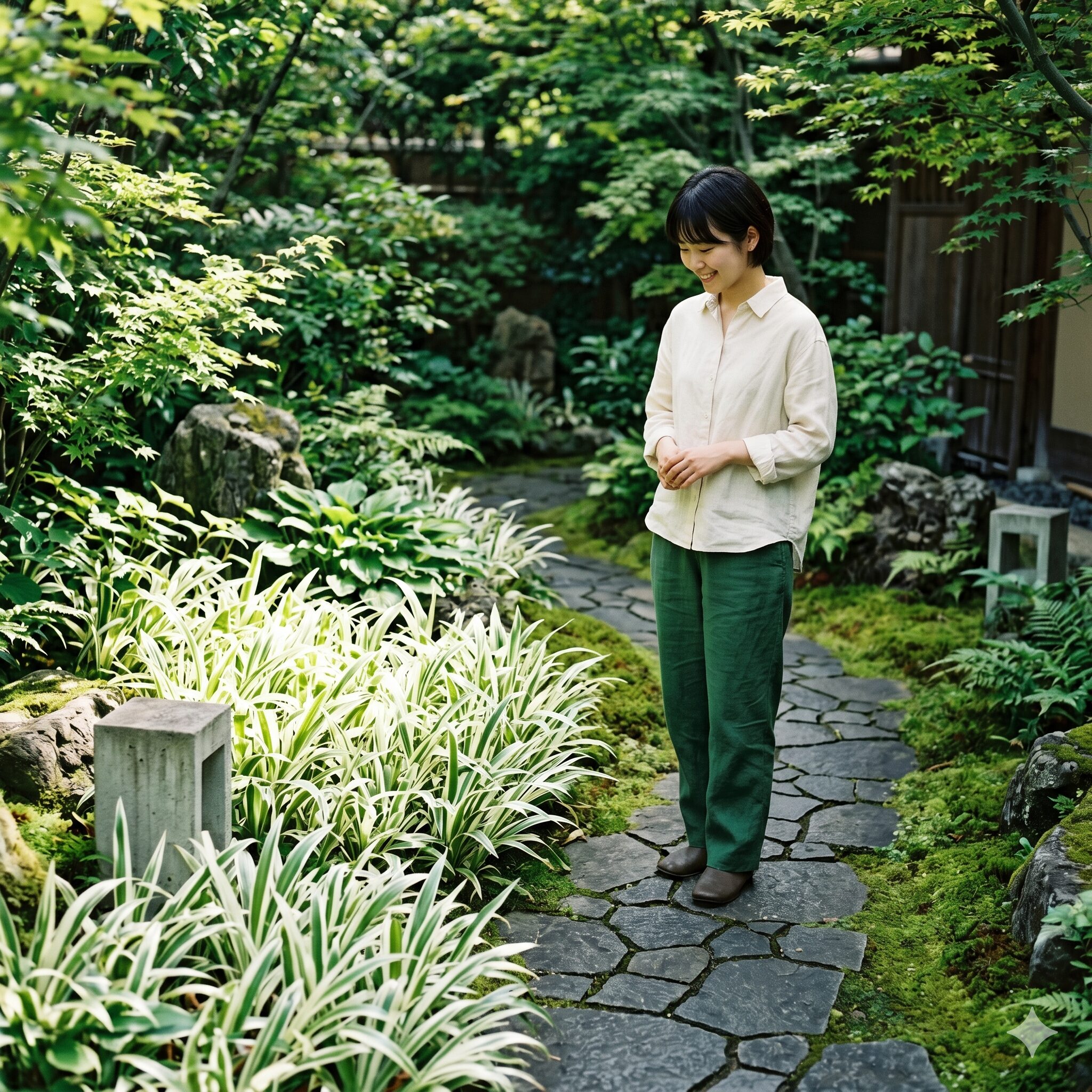 シャガ 開花時期6　日陰の庭を明るく彩る斑入りシャガの美しいカラーリーフ