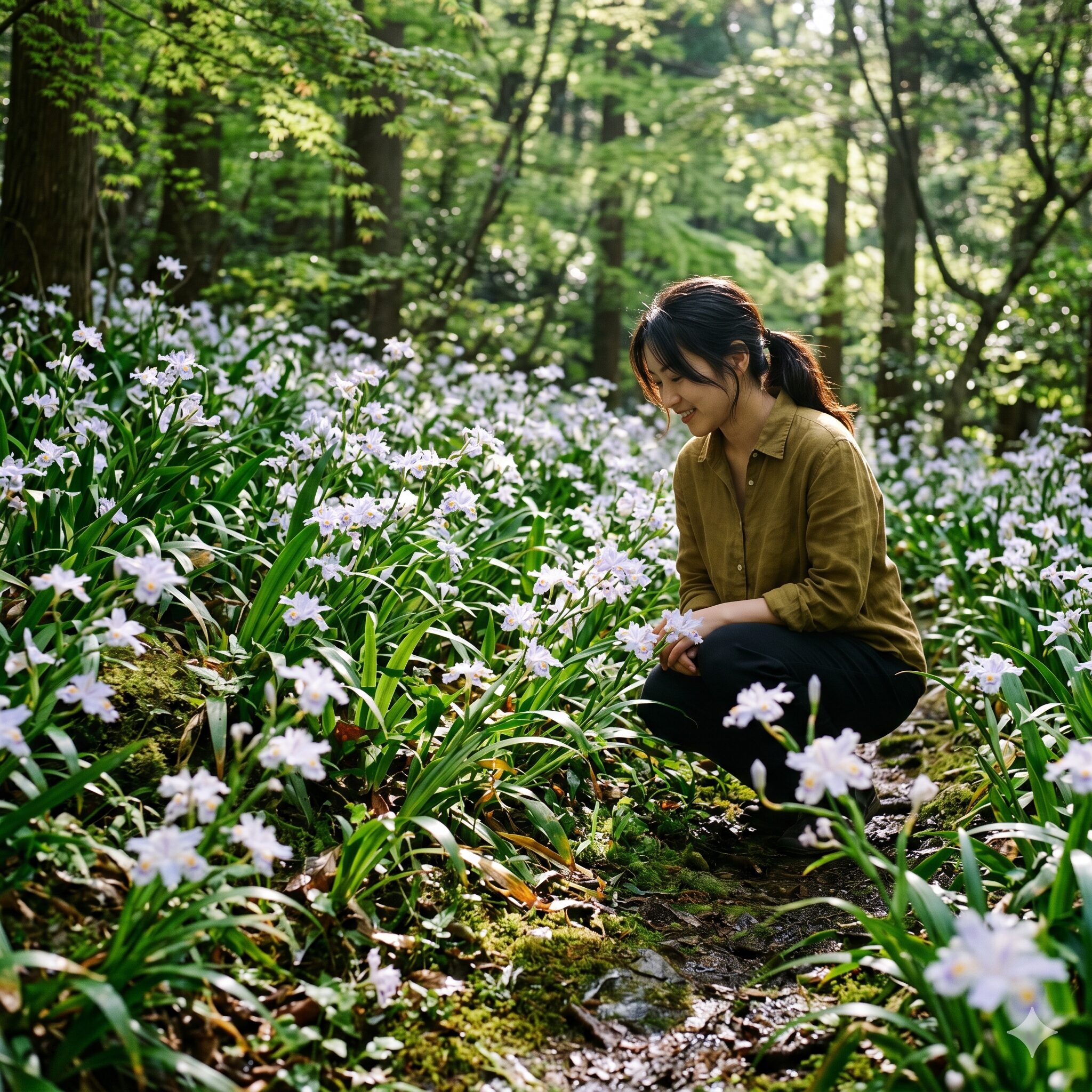 シャガ花言葉1　春の林の縁に群生するミステリアスなシャガの花