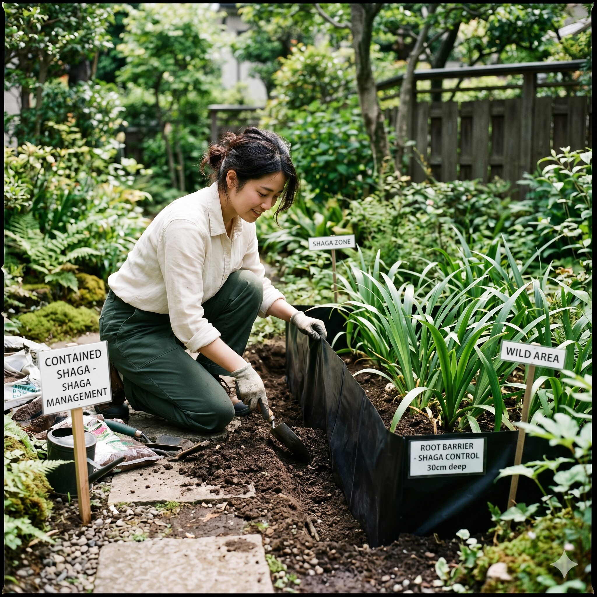 シャガ花言葉9　防根シートを設置し、シャガの繁殖を物理的に制御する管理術
