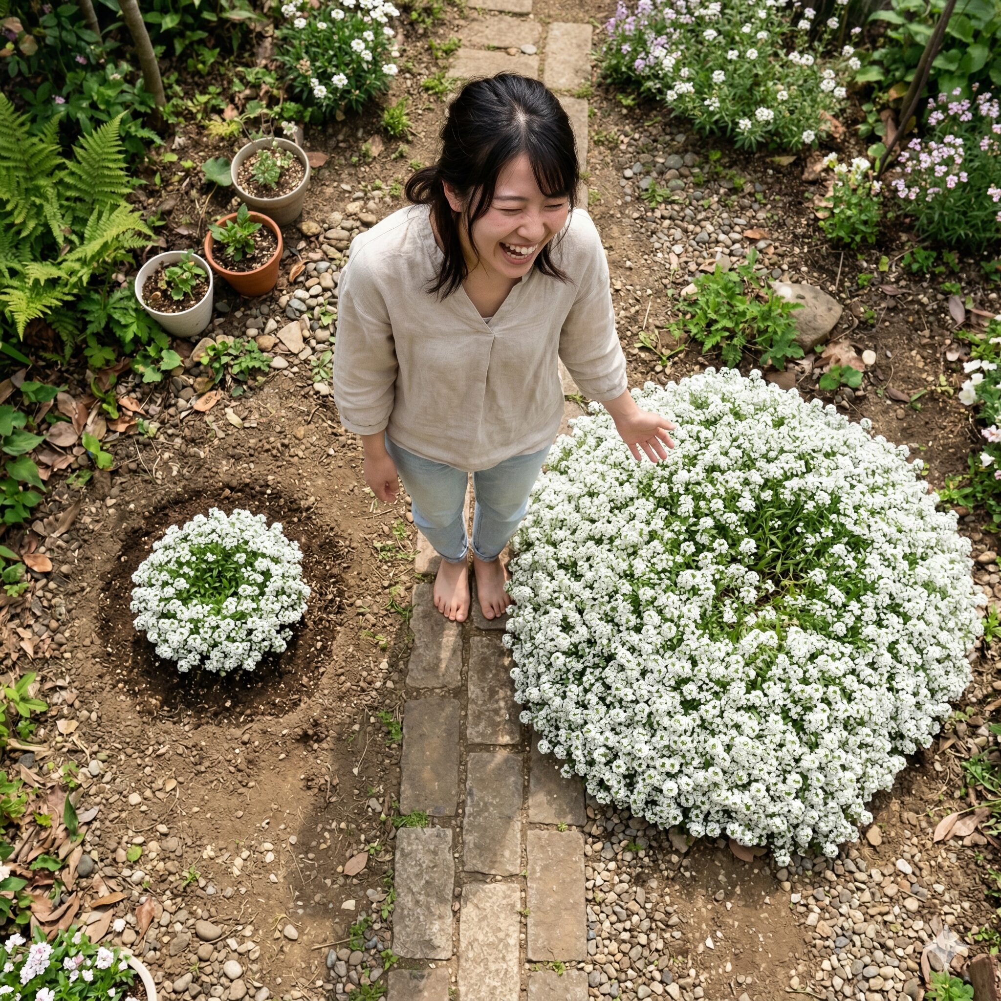 スイートアリッサム スーパーアリッサム 違い4 スイートアリッサムとスーパーアリッサムの一株あたりのボリュームとサイズの違い