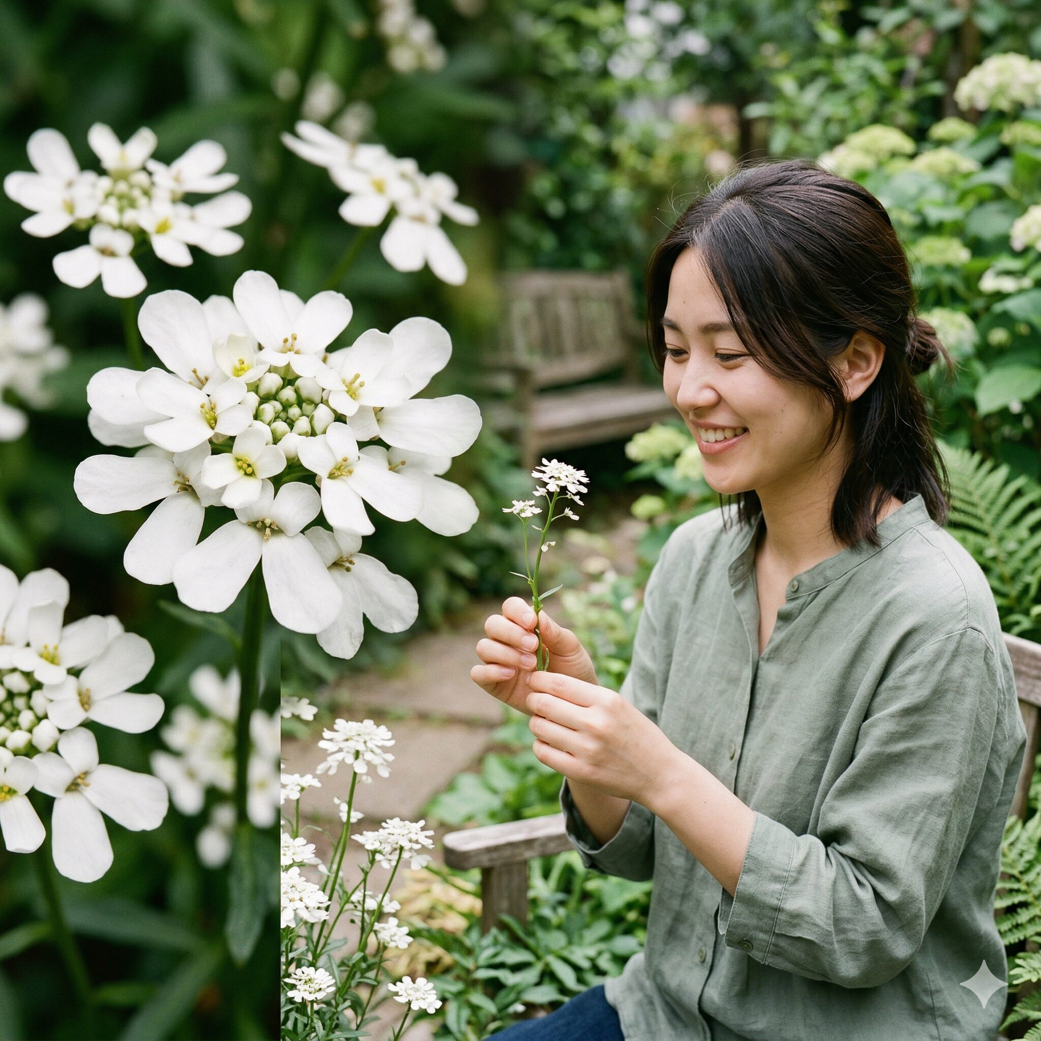 スイートアリッサム 似た花4　左右非対称な花弁の形が特徴的な宿根イベリスの白い花の拡大写真。