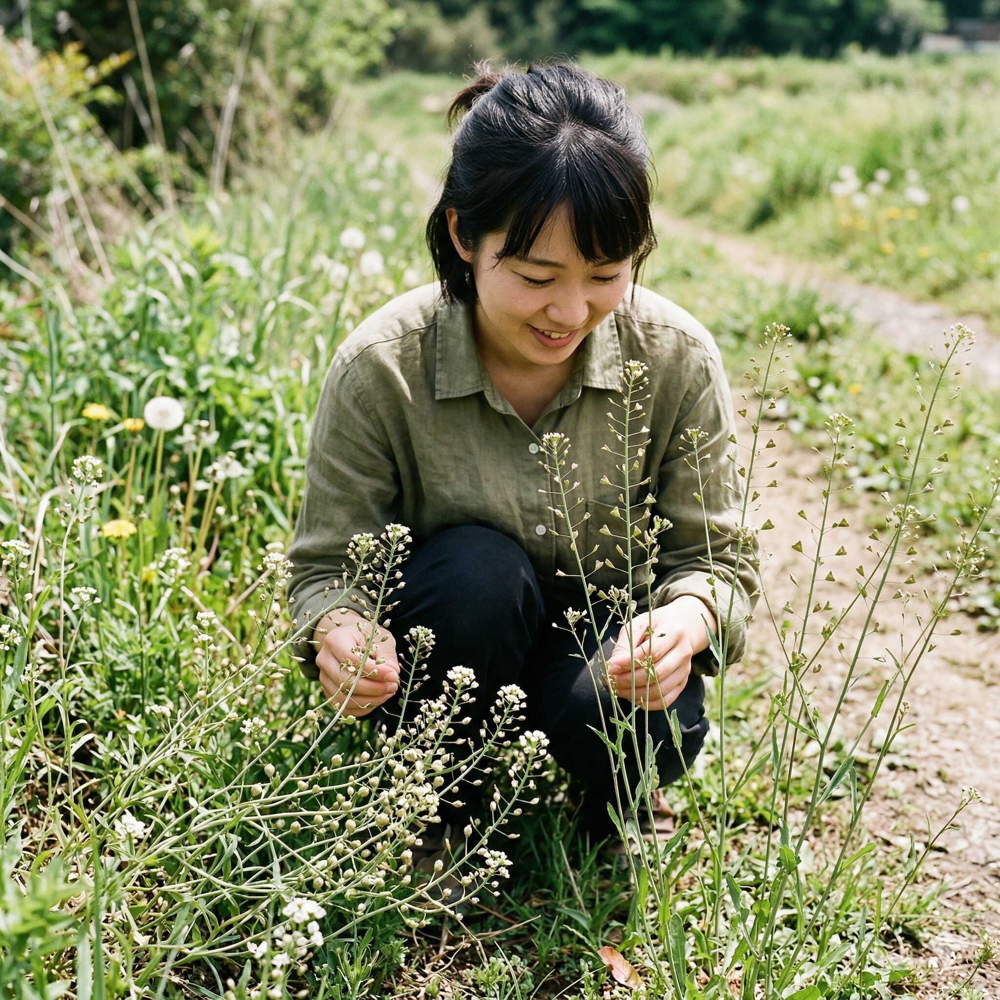スイートアリッサム 似た花7　実の形の違いが分かるスイートアリッサムとナズナの比較。