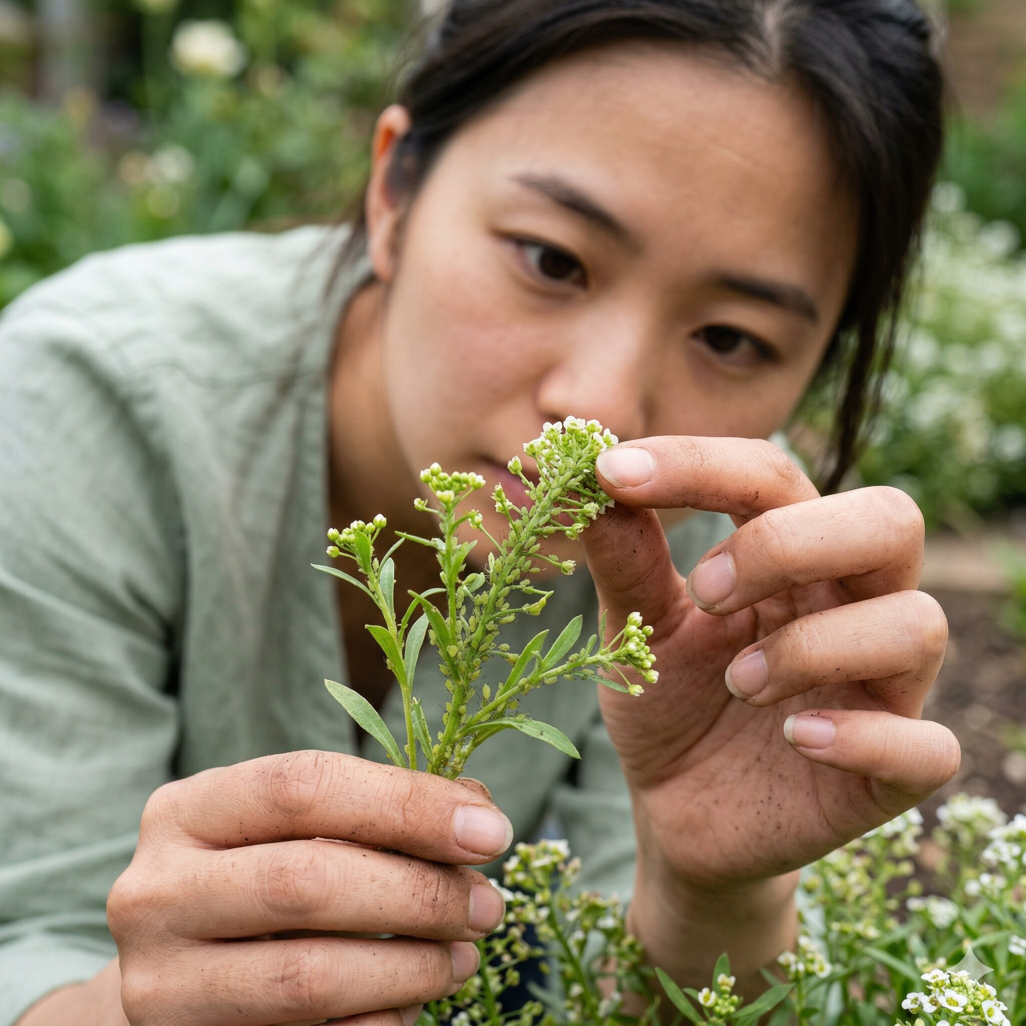 スイートアリッサム 増やし方9 スイートアリッサムの新芽に発生したアブラムシの群生