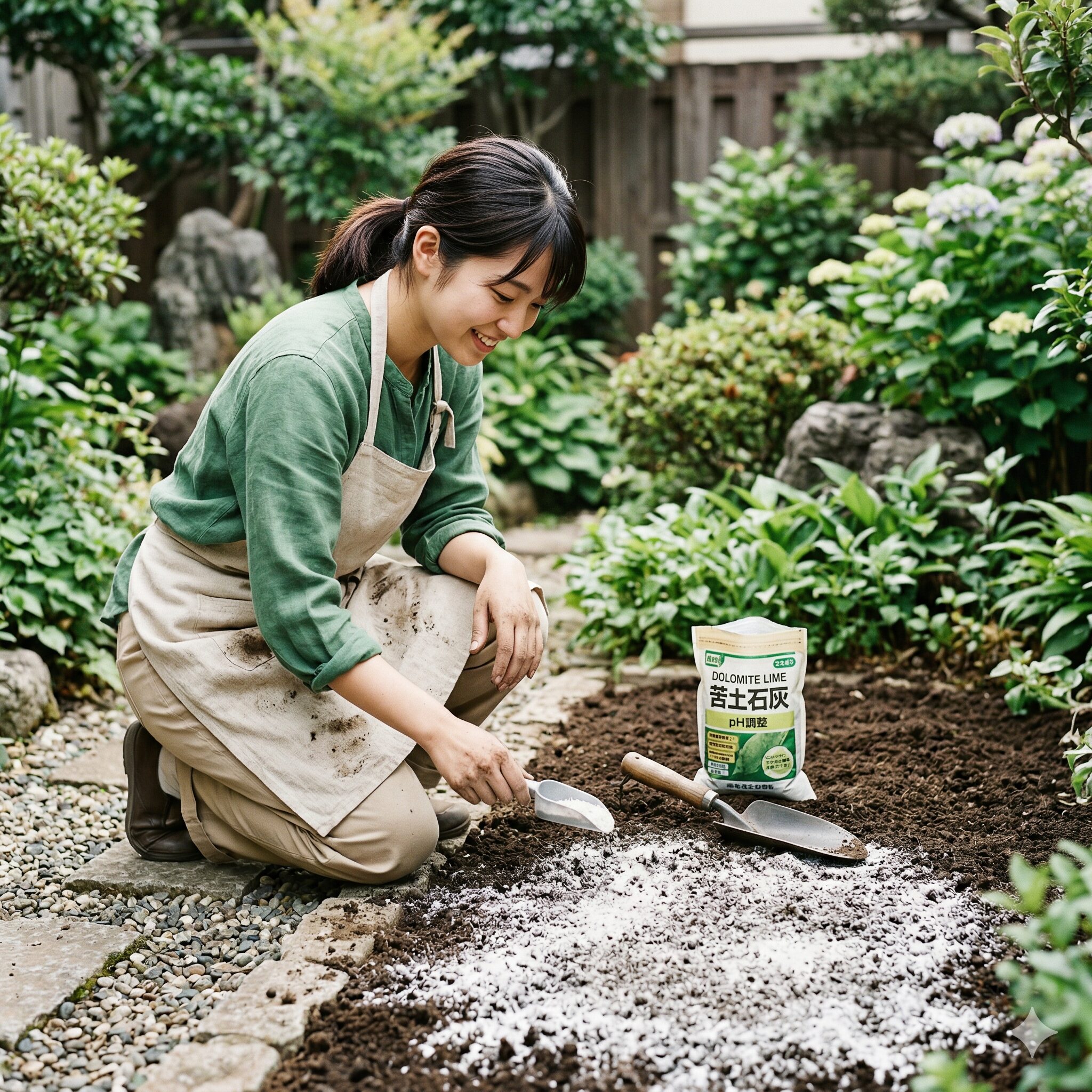 スカビオサ こぼれ種6　スカビオサが好む中性土壌にするために苦土石灰を撒く土作り