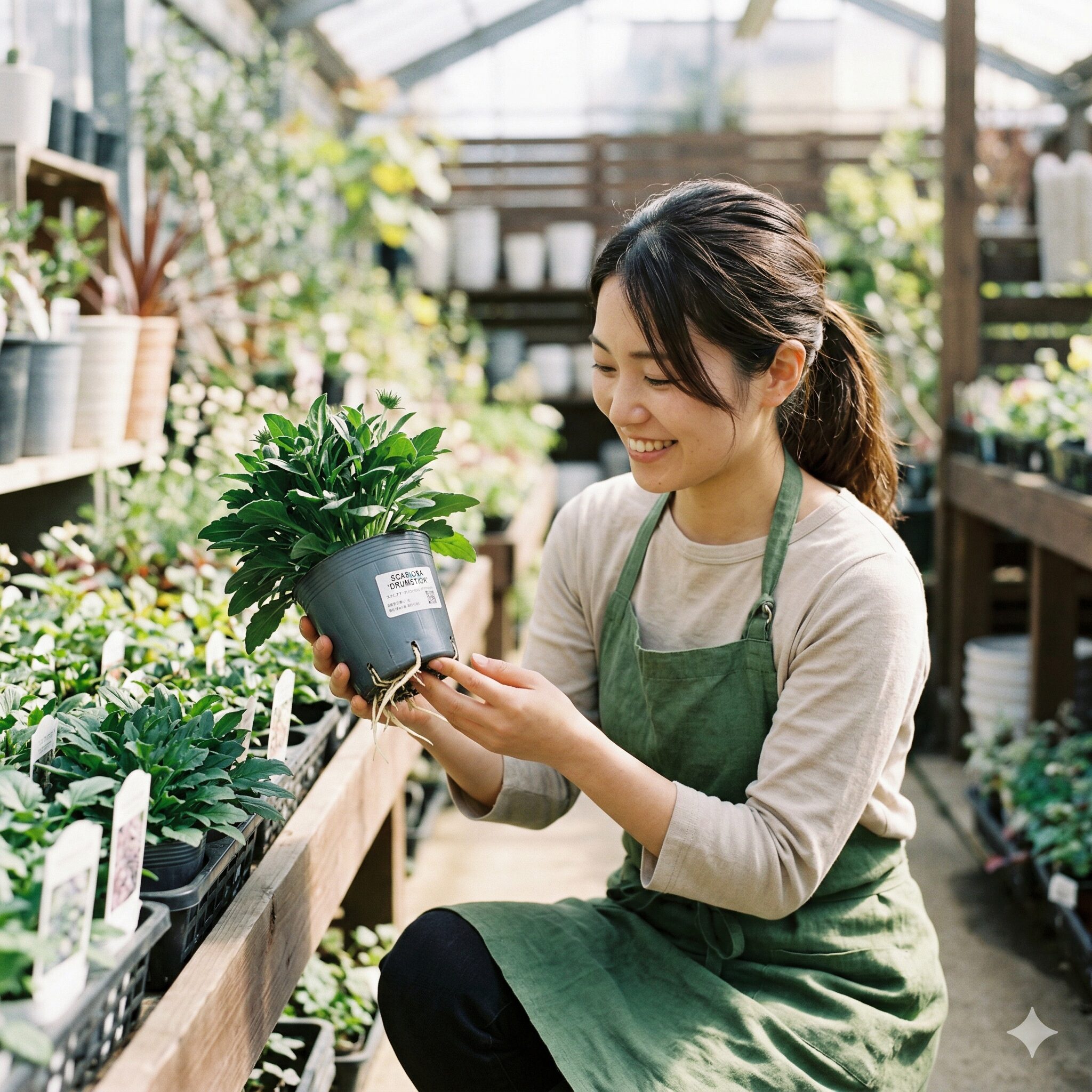 スカビオサ ドラムスティック3　節間が詰まって健康的なスカビオサ・ドラムスティックのポット苗