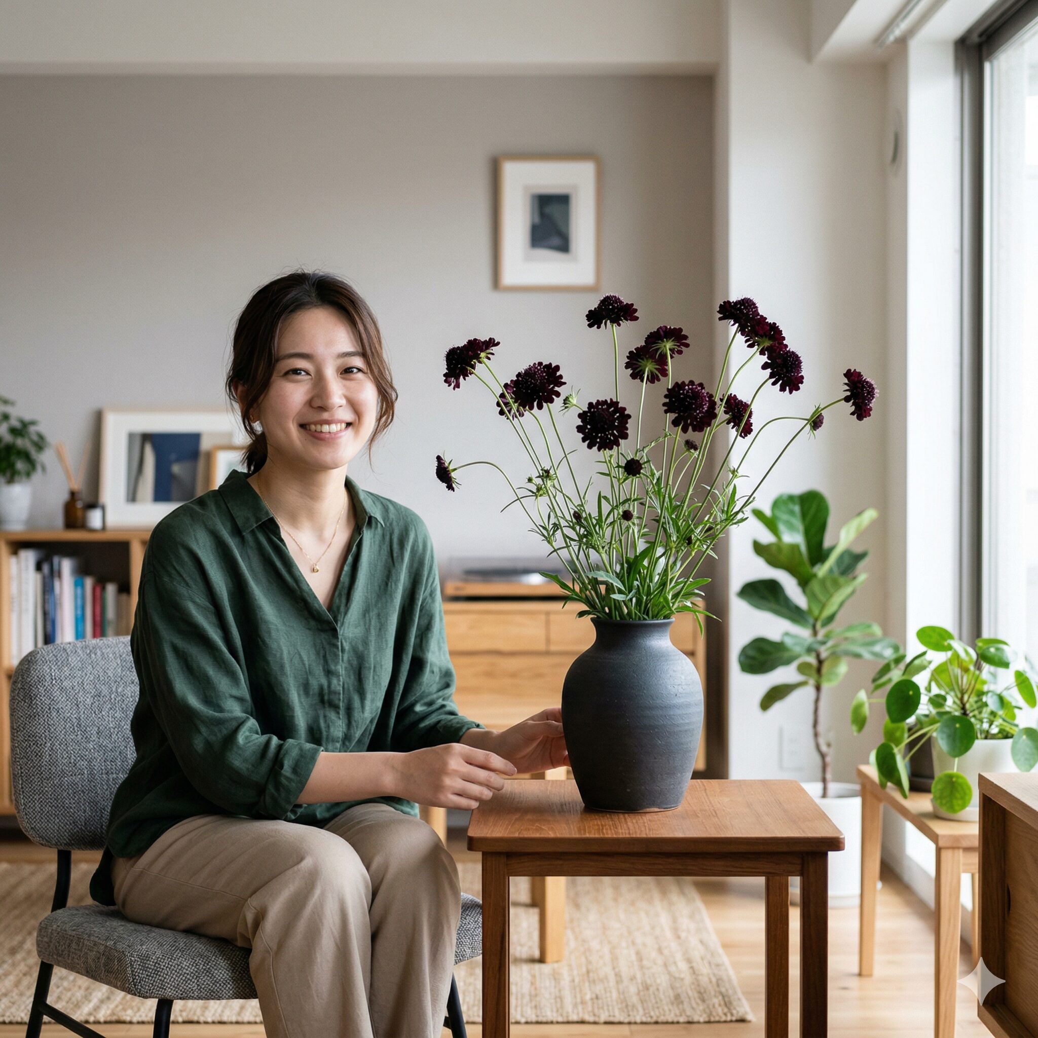 スカビオサ ブラックナイト9　お部屋をシックに彩るスカビオサ ブラックナイトの切り花アレンジ