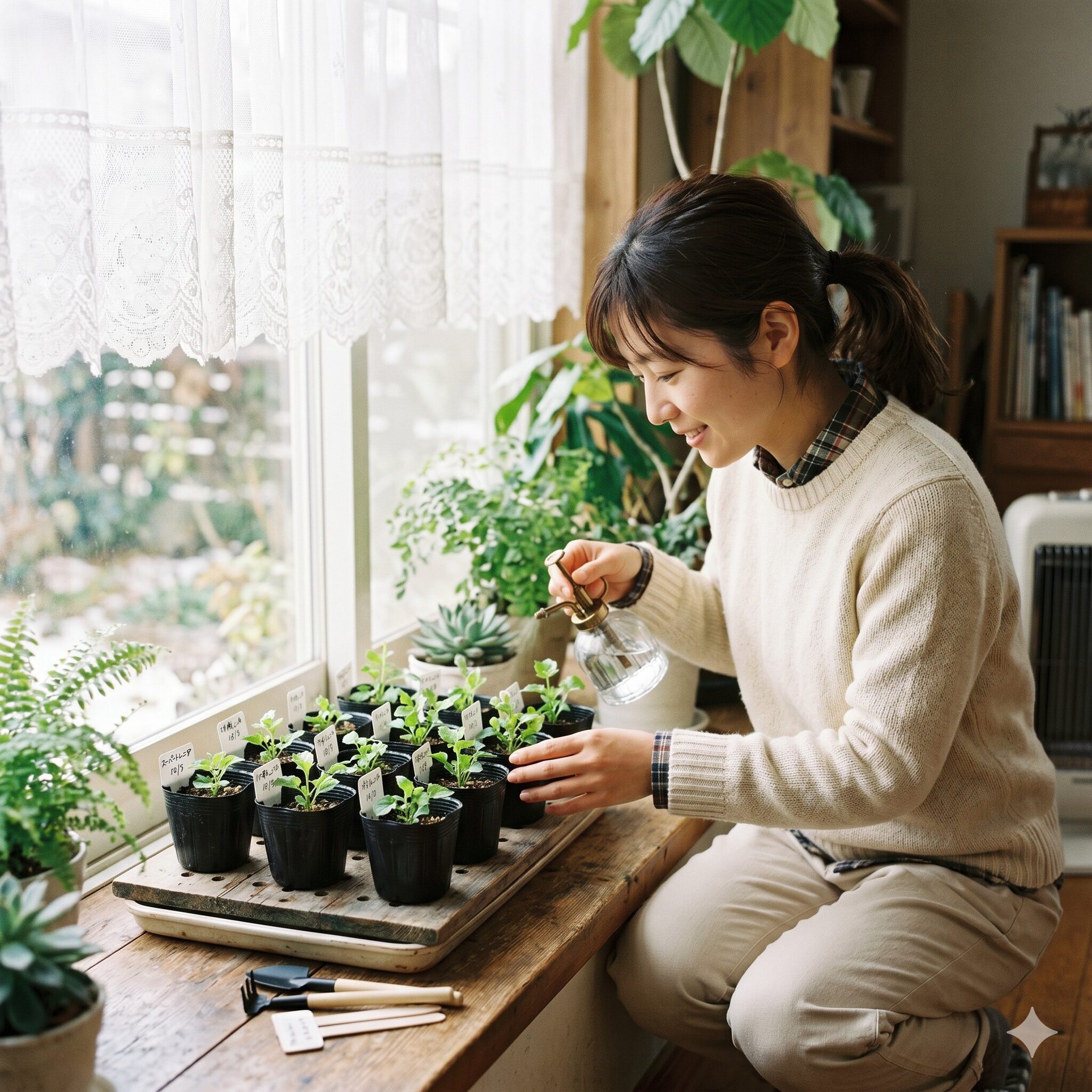 スーパー トレニア カタリーナ 地植え9　冬越しのために室内で管理されているスーパートレニアカタリーナの挿し木苗