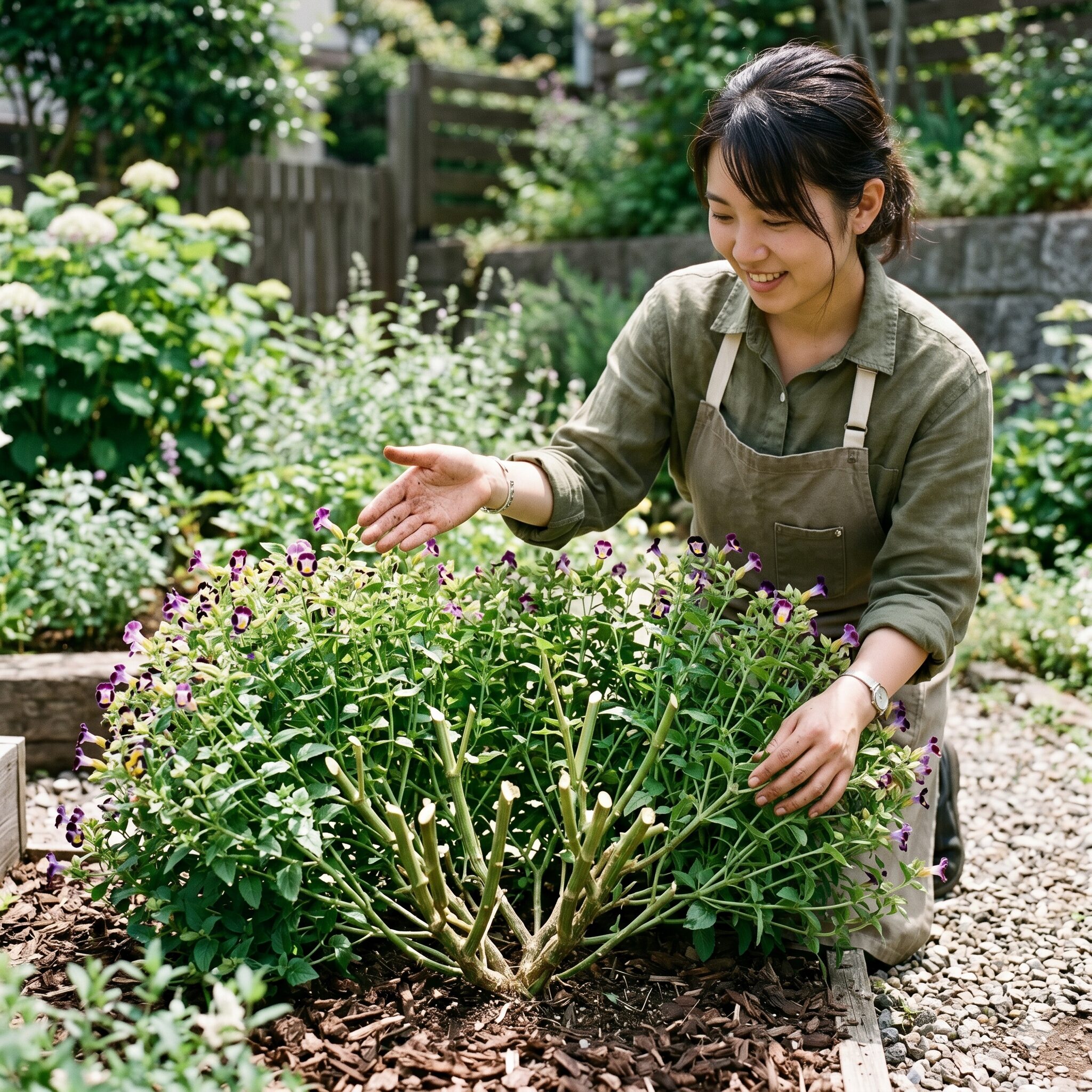 スーパー トレニア 増やし方10　蒸れと根腐れを防ぐためのスーパートレニアの強剪定（切り戻し）後の様子