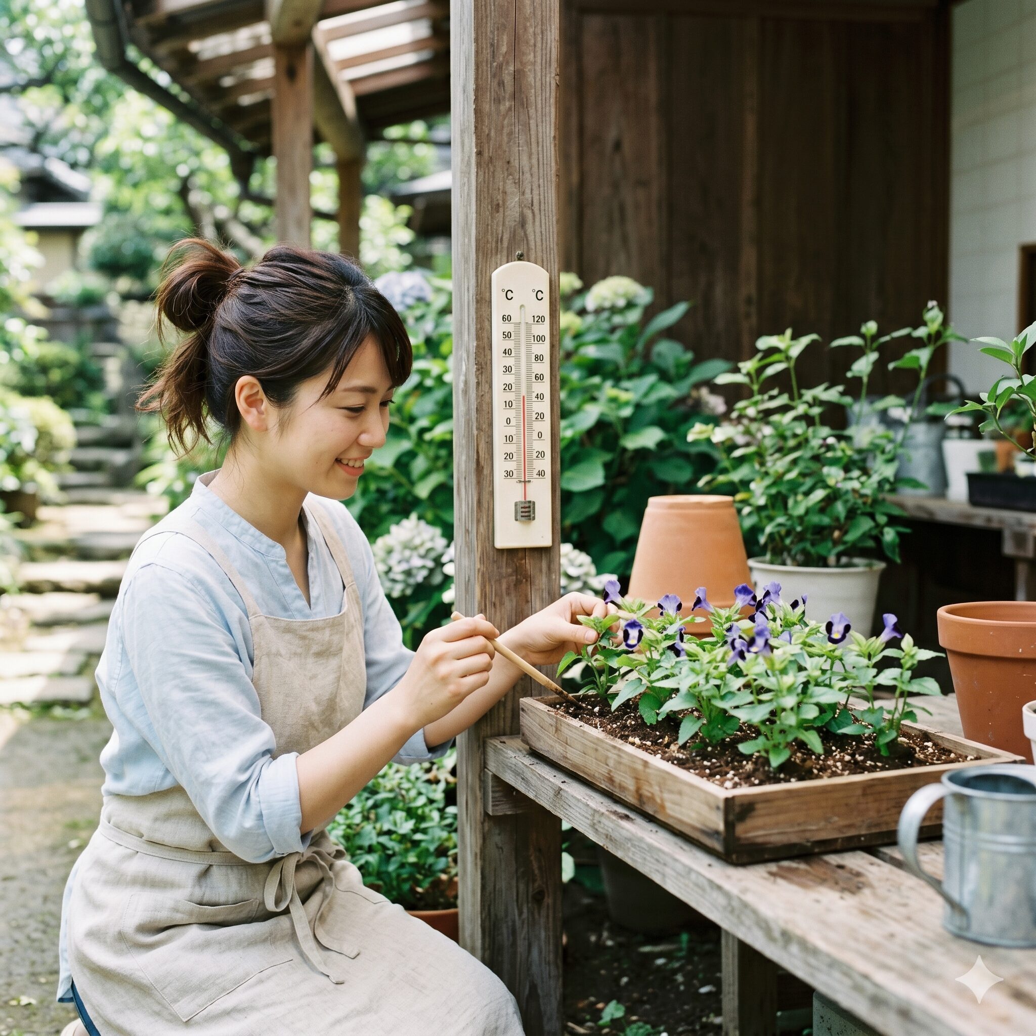 スーパー トレニア 増やし方2　スーパートレニアの挿し芽に適した25度前後の温度管理と明るい日陰の環境