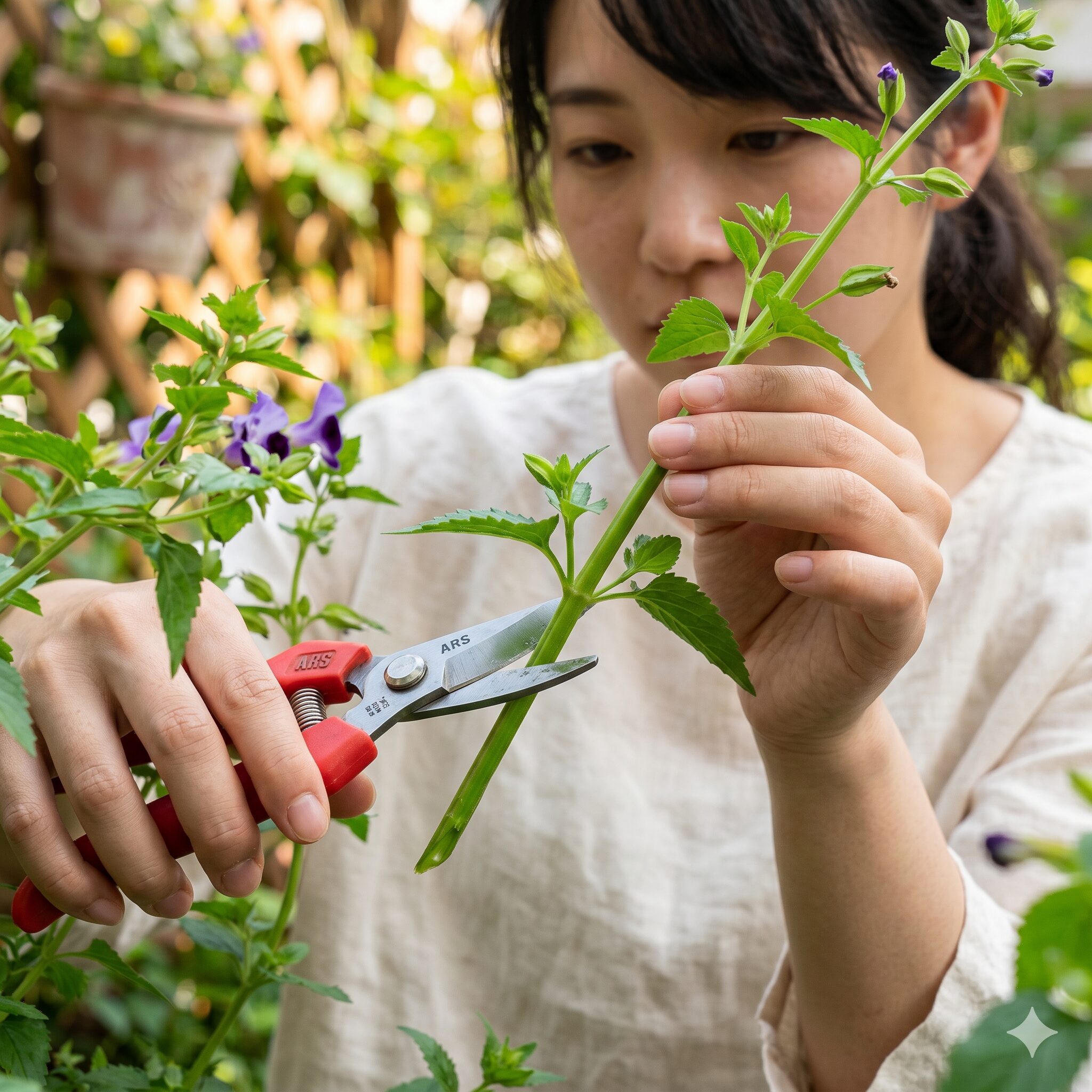 スーパー トレニア 増やし方3　スーパートレニアの挿し芽を成功させるための正しい節下カットと挿し穂の作り方