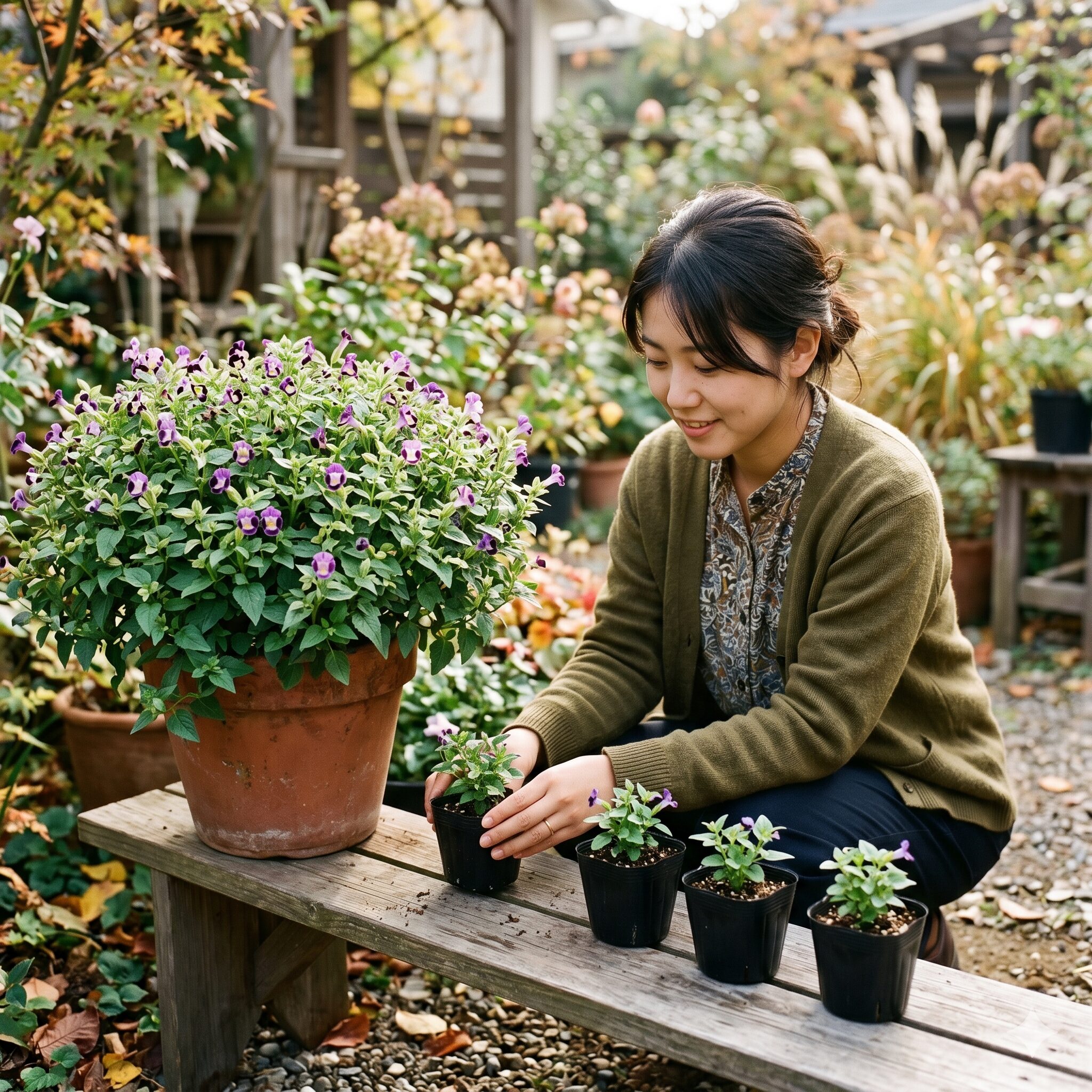 スーパー トレニア 増やし方7　スーパートレニアの冬越し準備のために秋に作成したコンパクトな挿し芽苗