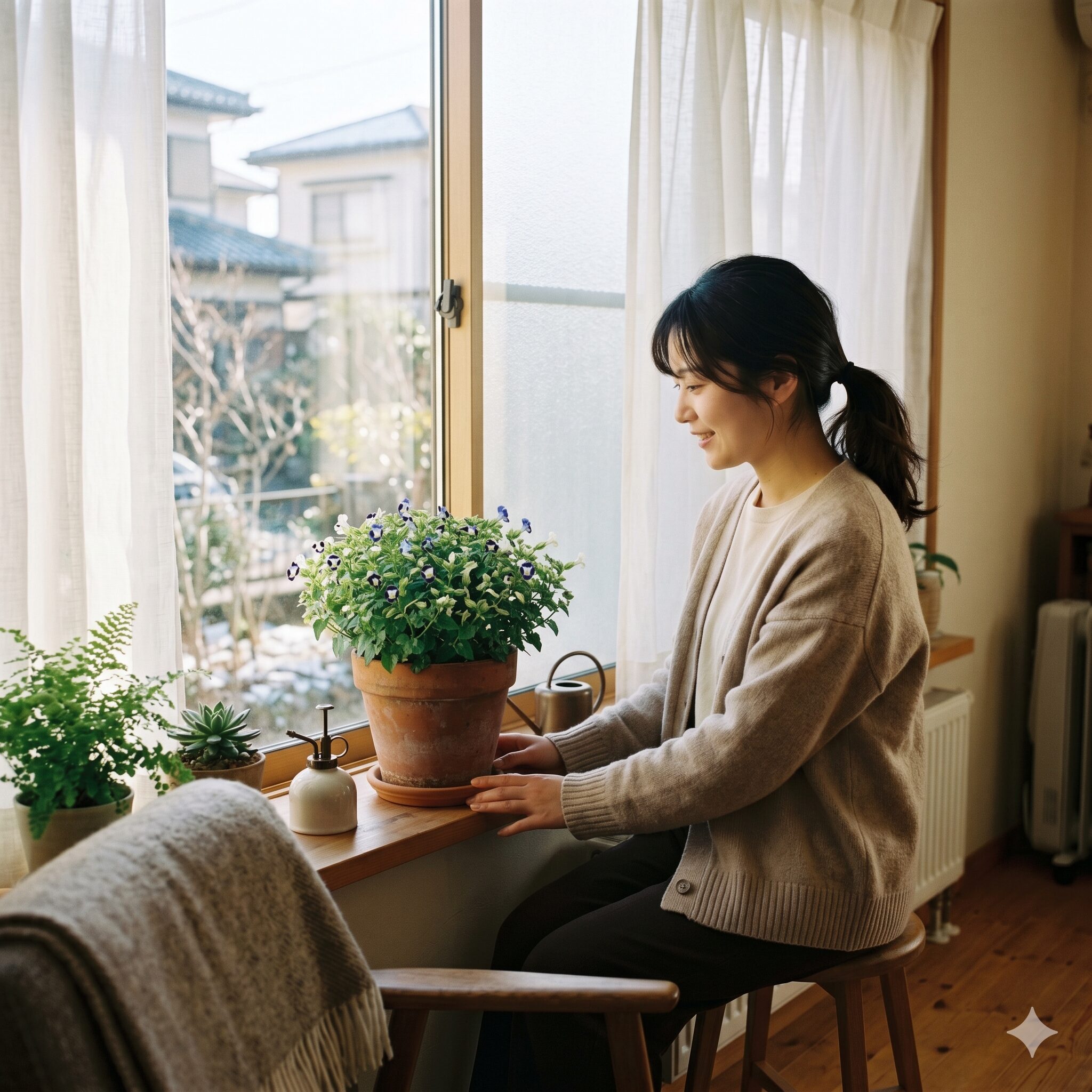 スーパー トレニア 増やし方8　5度以上の気温を保つために明るい窓辺の室内で冬越しさせるスーパートレニア
