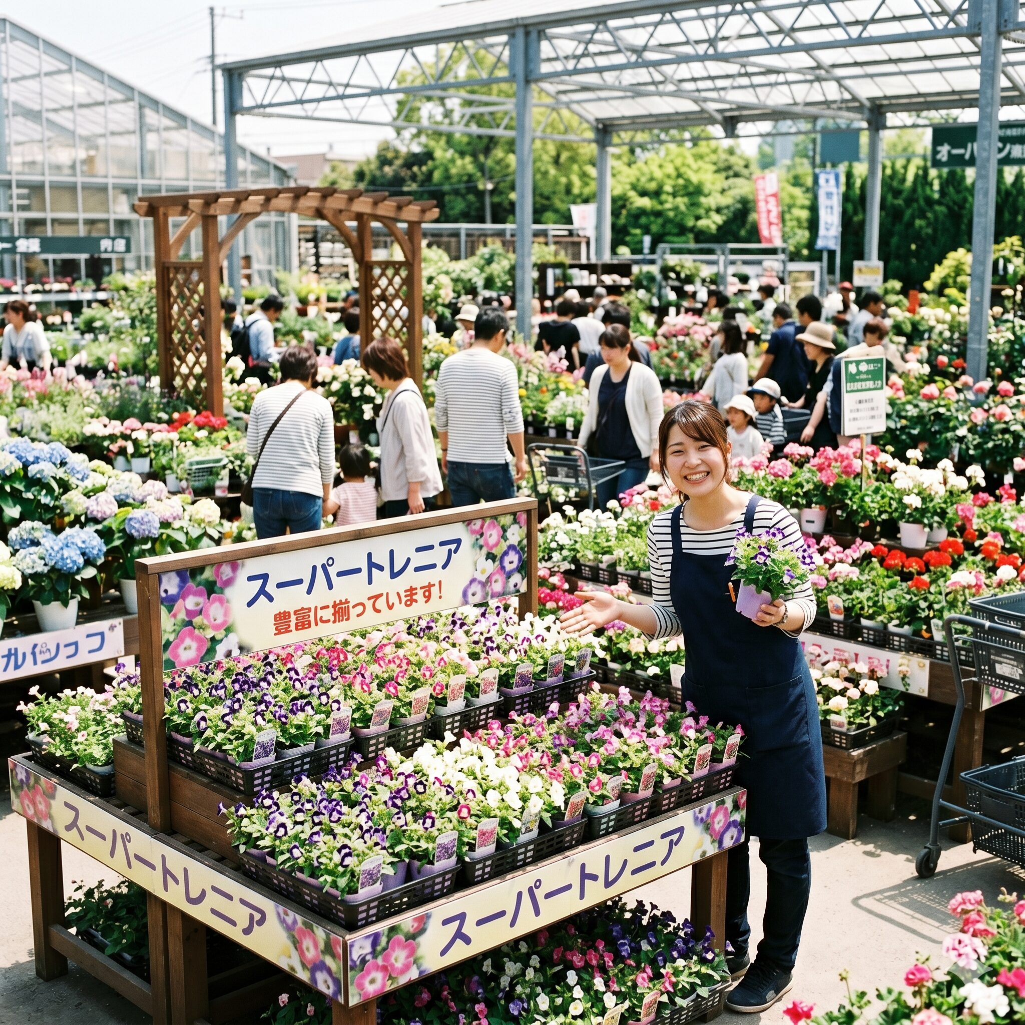 スーパー トレニア 販売 時期3　4月から5月の販売ピーク時にホームセンターの店頭に並ぶ大量のスーパートレニア苗