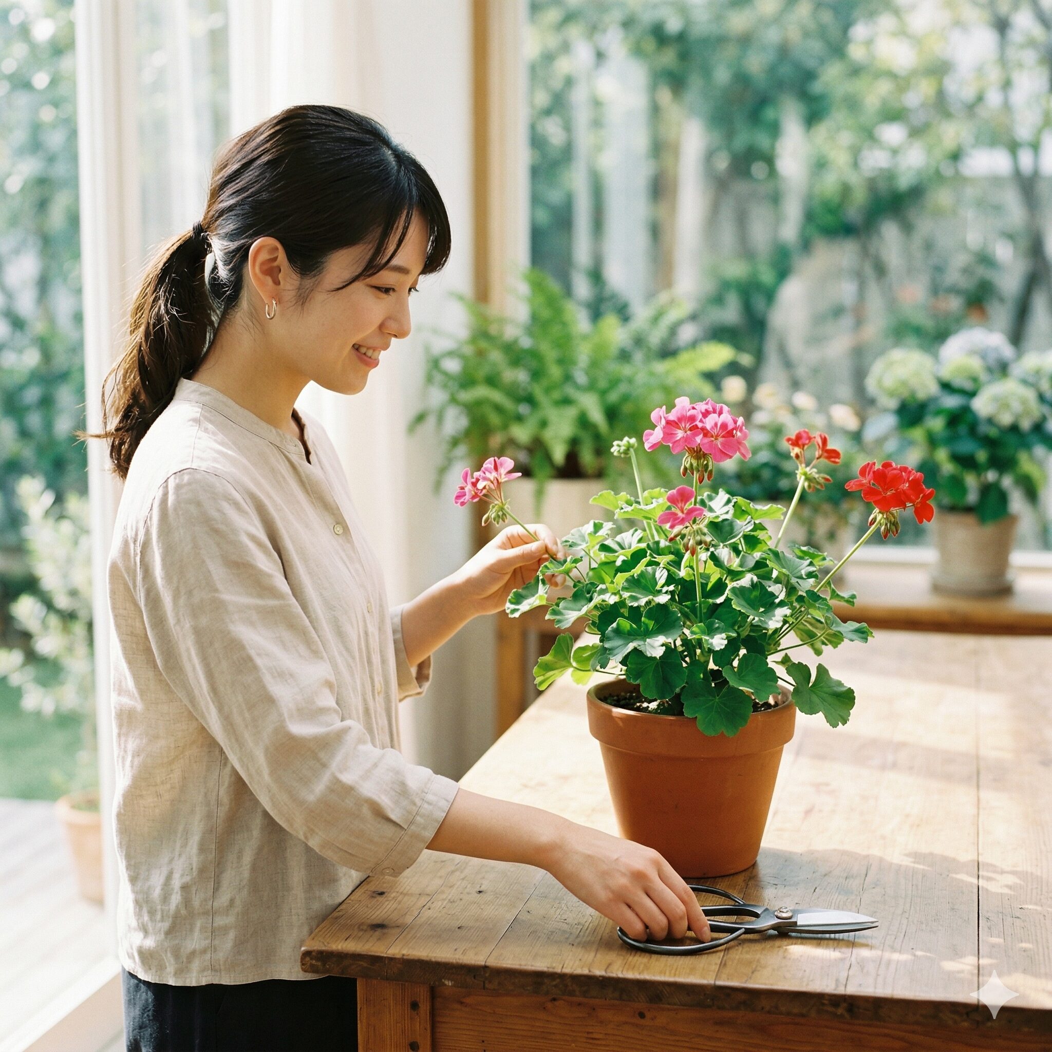 ゼラニウム 切り 戻し 時期 ゼラニウムの切り戻し時期に合わせた適切な剪定の準備と清潔な園芸用ハサミ