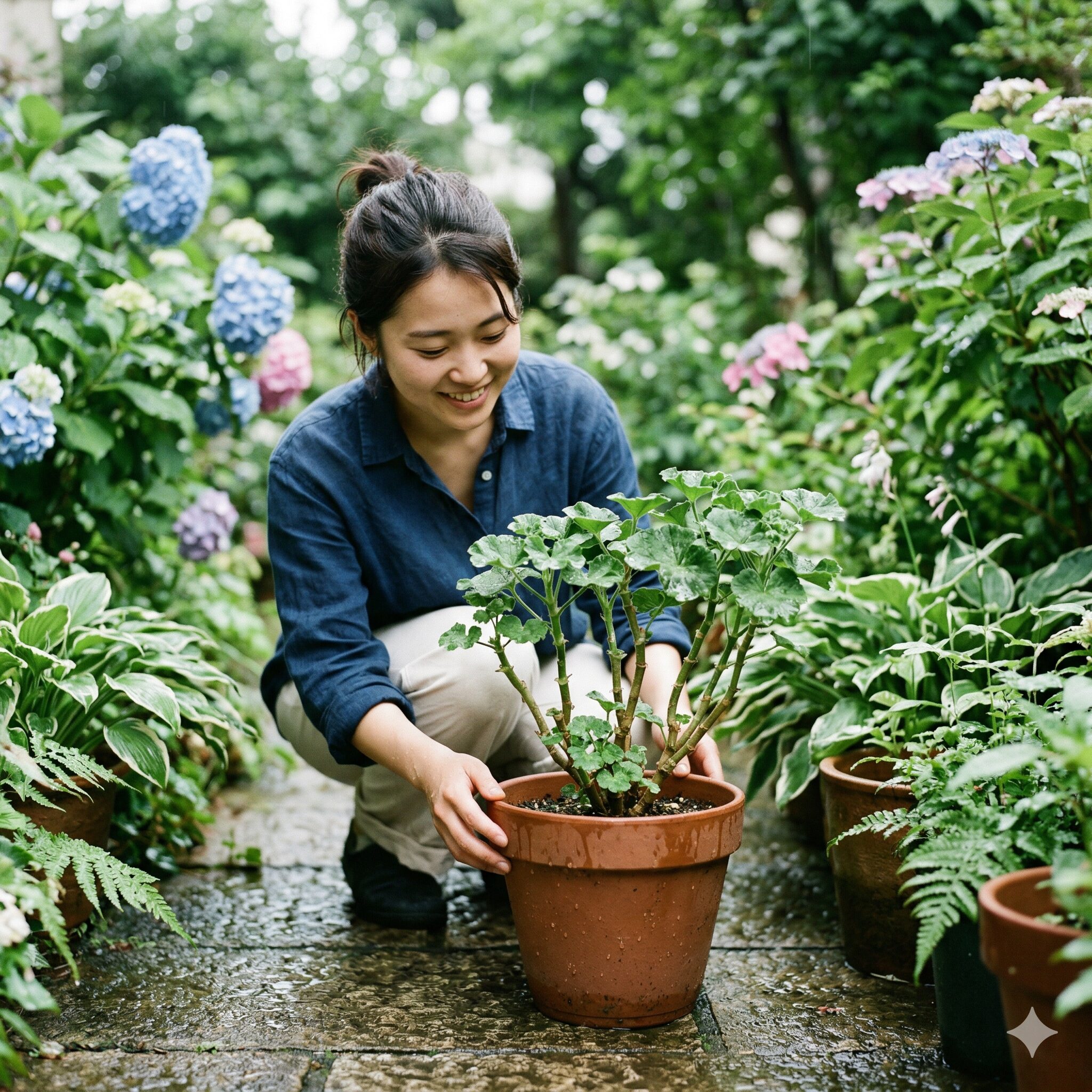 ゼラニウム 切り 戻し 時期4 梅雨の湿気対策として初夏の適切な時期に切り戻しを行い通気性が良くなったゼラニウム