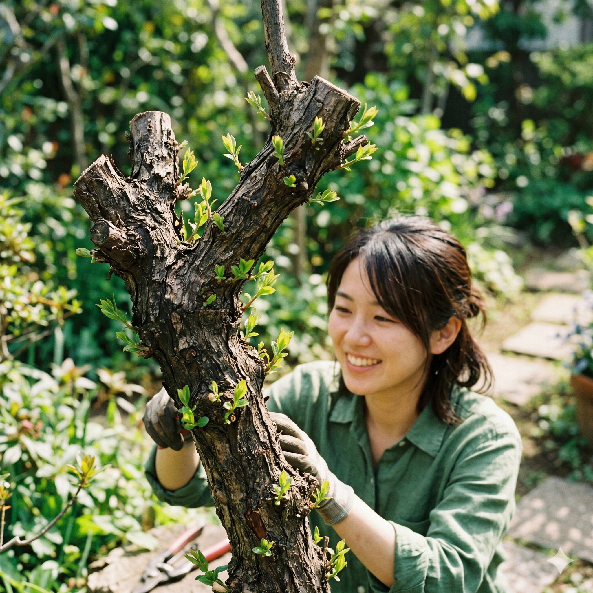 ゼラニウム 切り 戻し 時期8 ゼラニウムの木質化した茎を再生させる強剪定の後に節から芽吹いた新しい芽